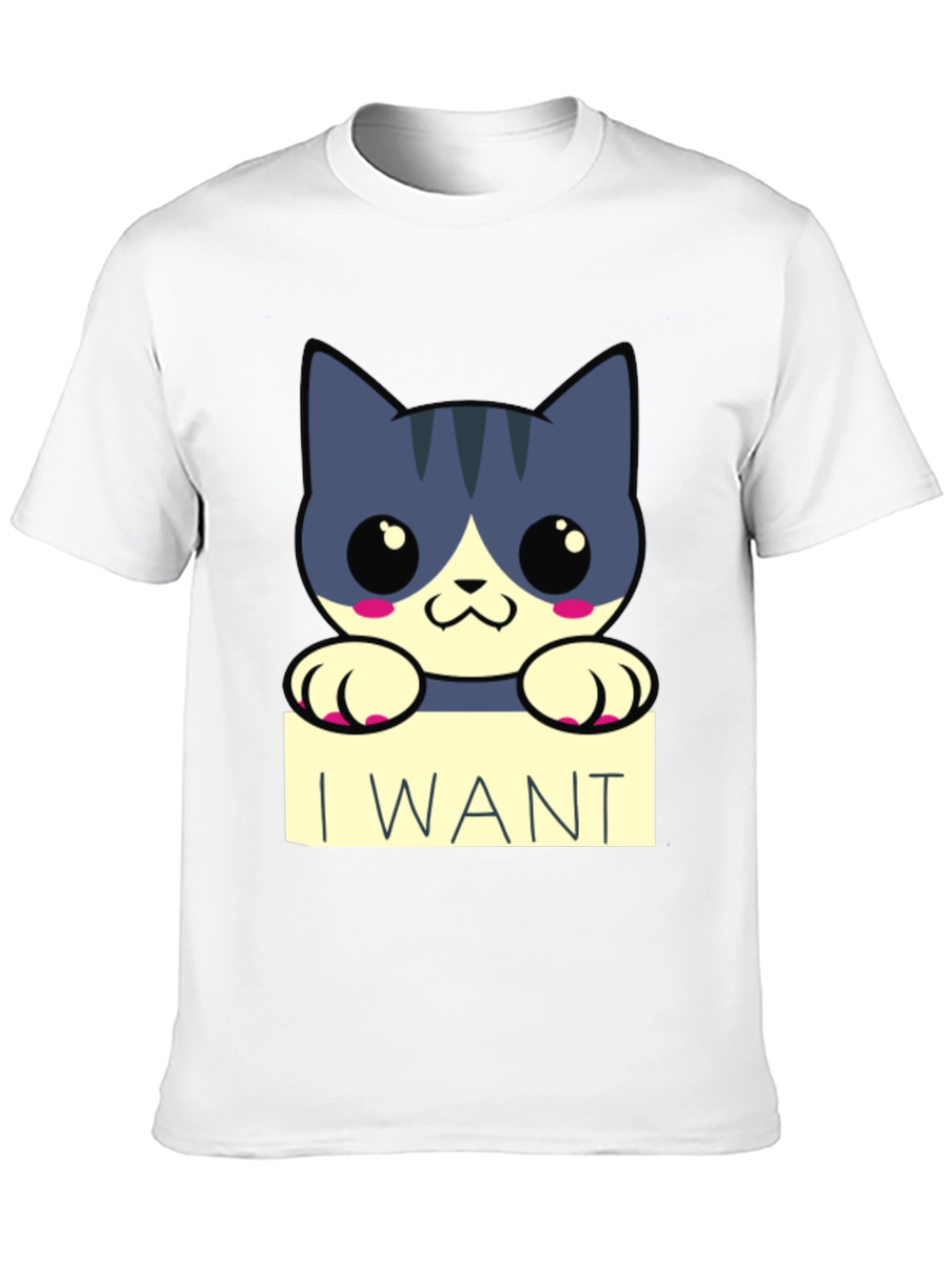 Cute Cartoon Cat I Want T-Shirt - Black