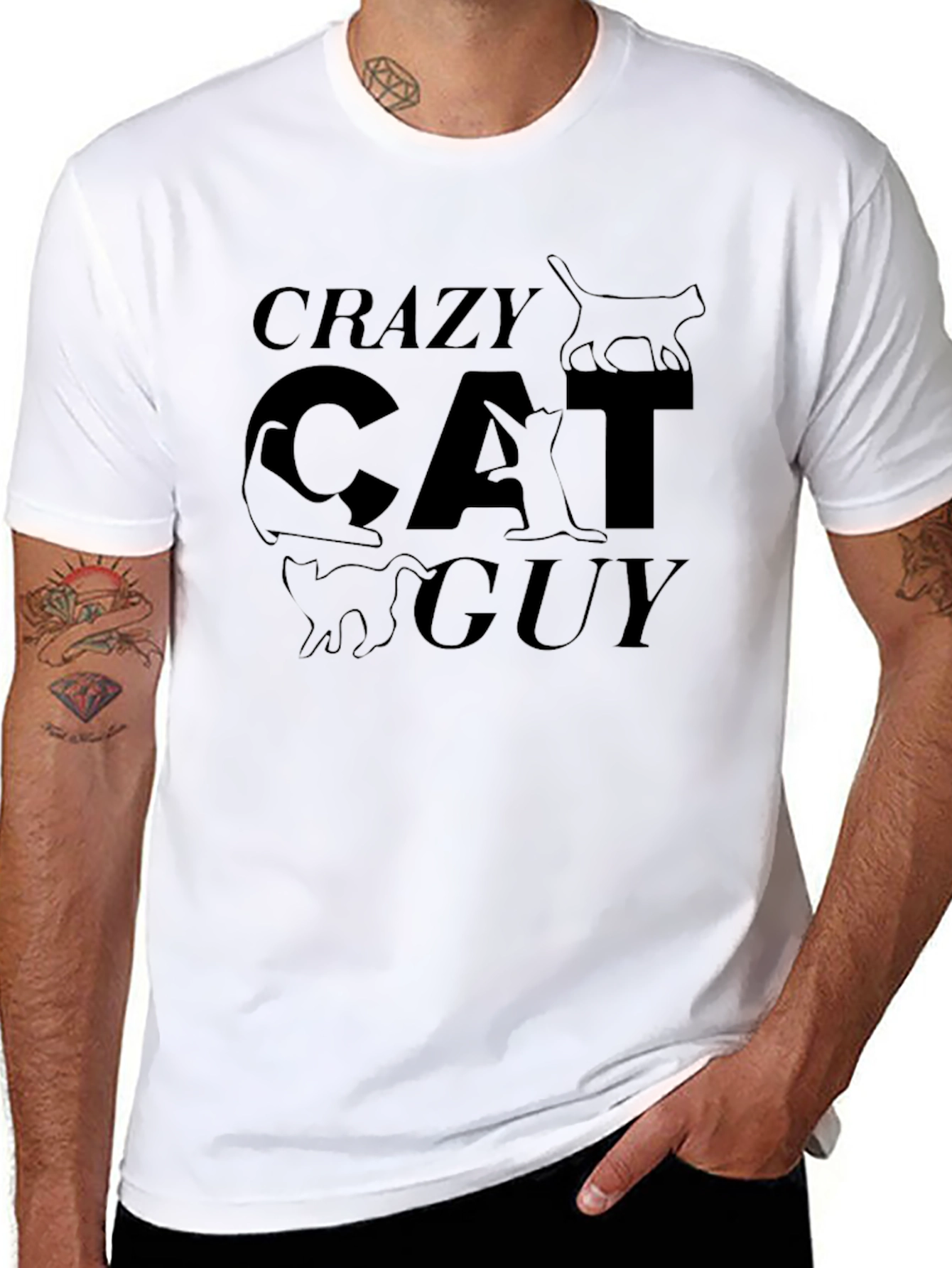 Crazy Cat Guy T-Shirt - Black