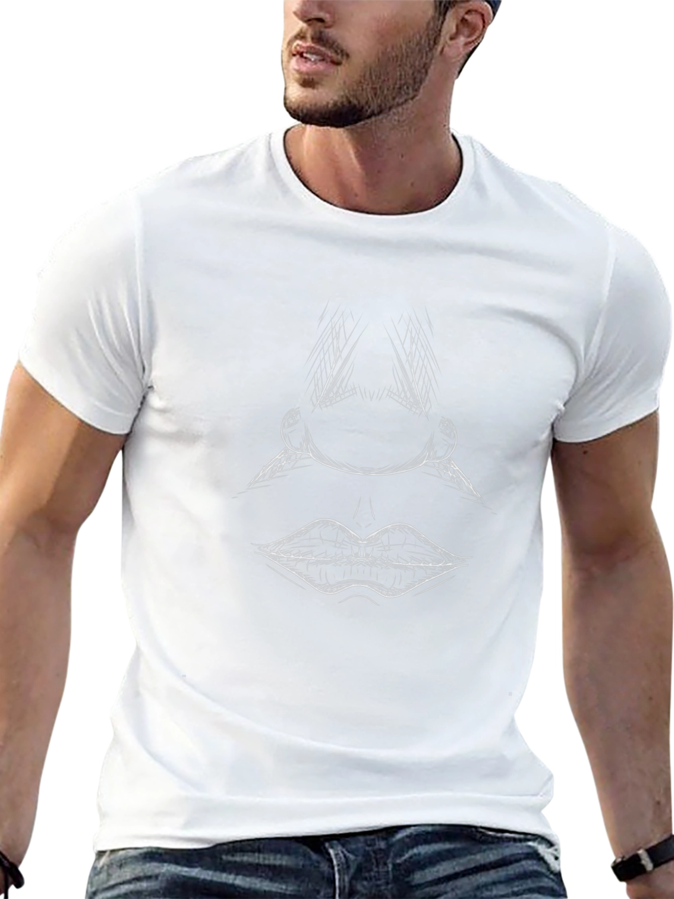 Abstract Face Line Art Black T-Shirt