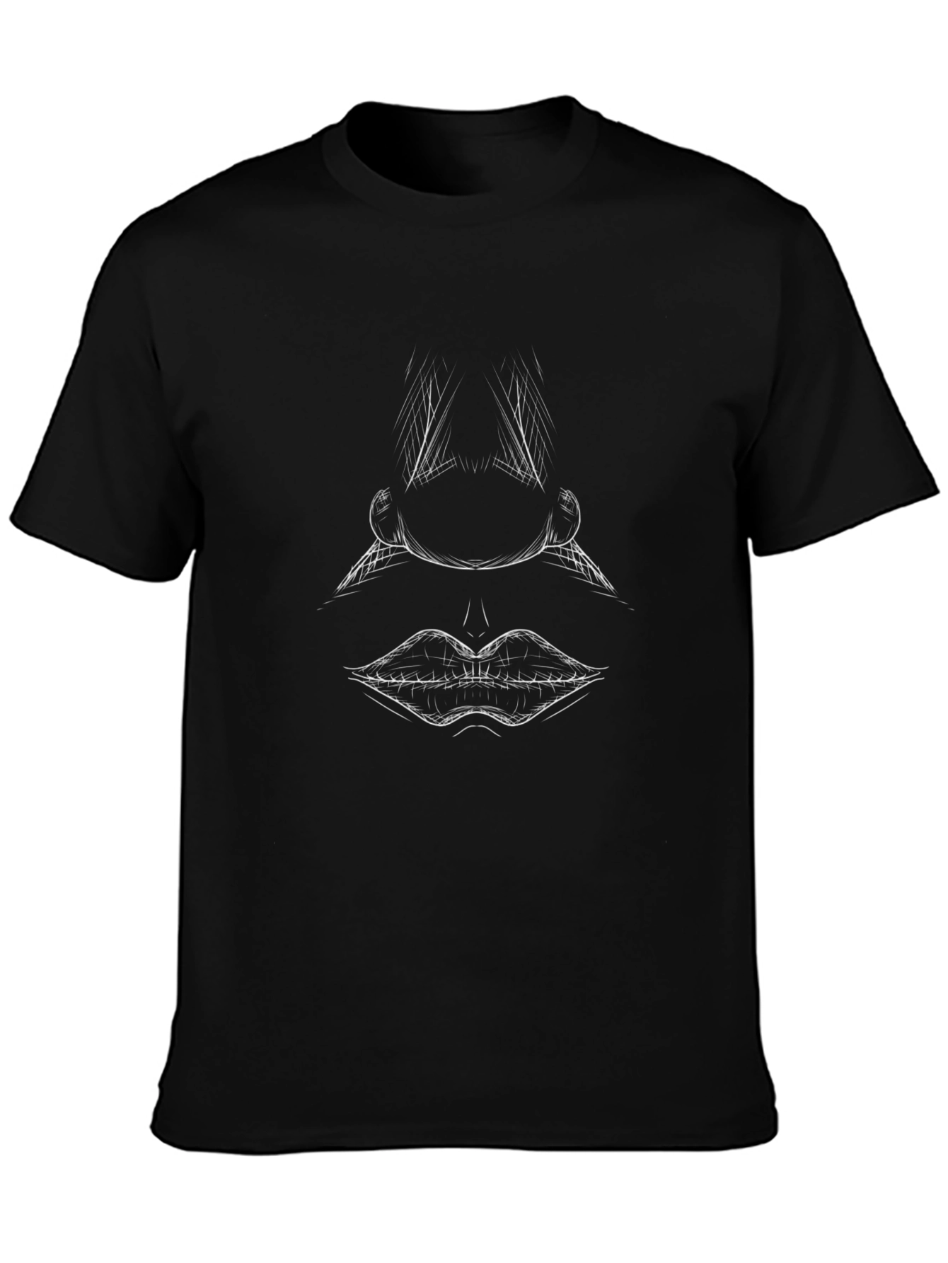 Abstract Face Line Art Black T-Shirt