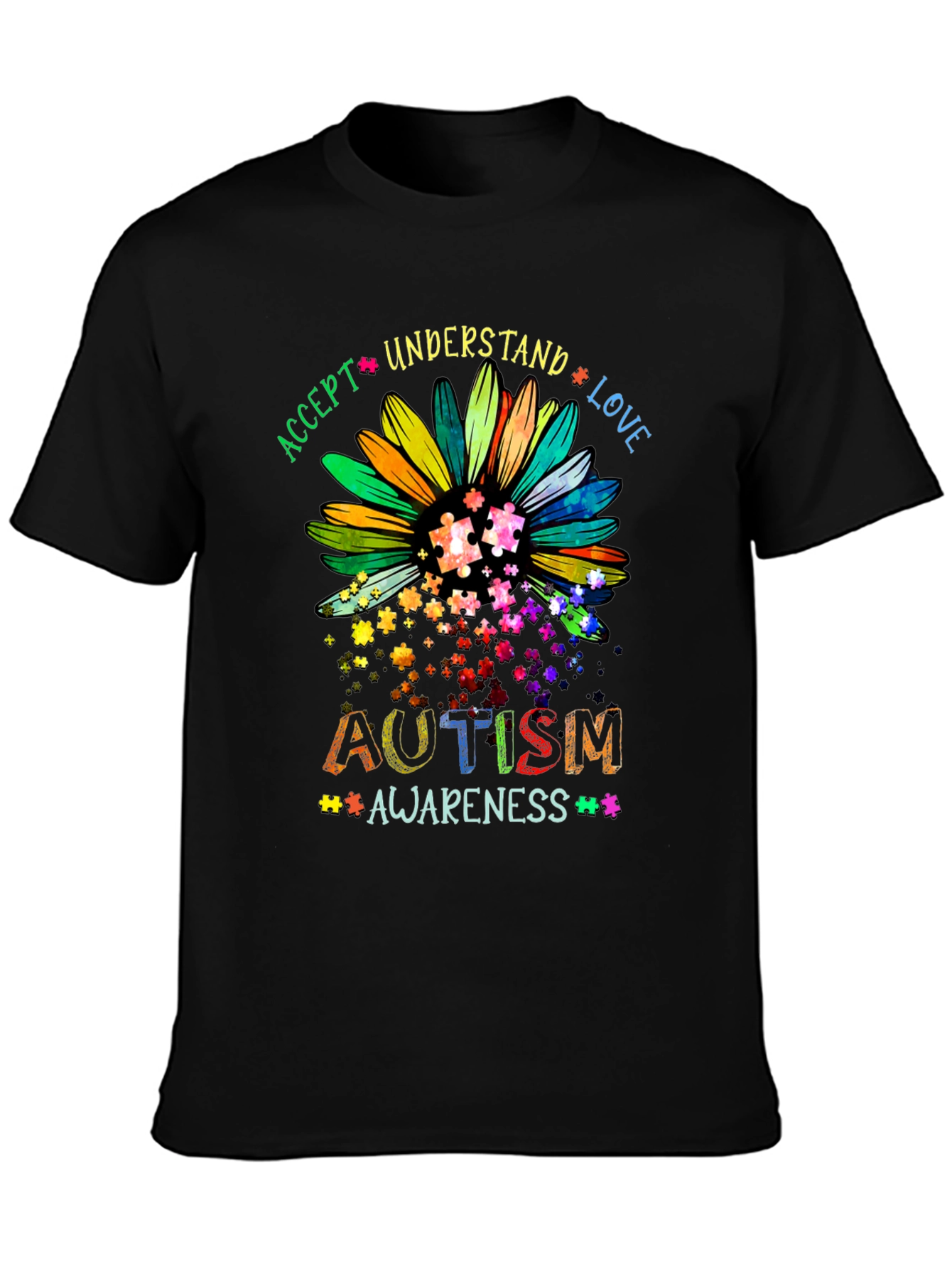 Autism Awareness Sunflower T-Shirt - Accept Understand Love