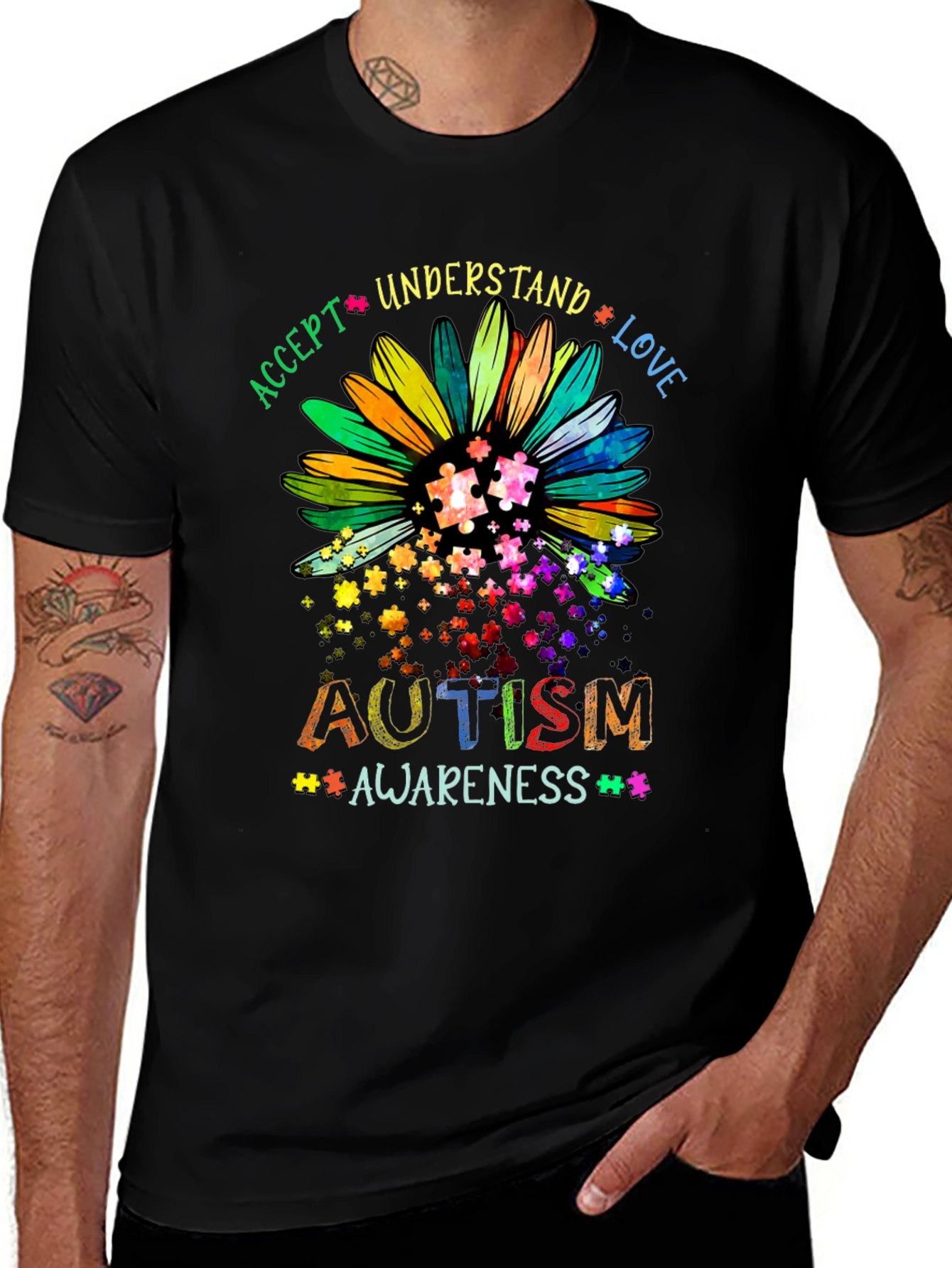Autism Awareness Sunflower T-Shirt - Accept Understand Love