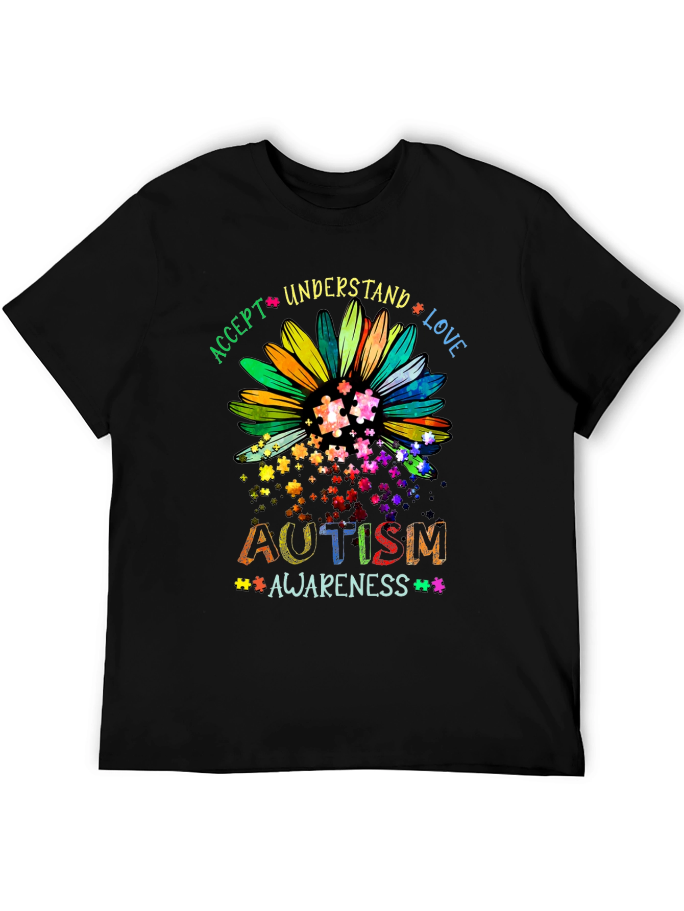 Autism Awareness Sunflower T-Shirt - Accept Understand Love