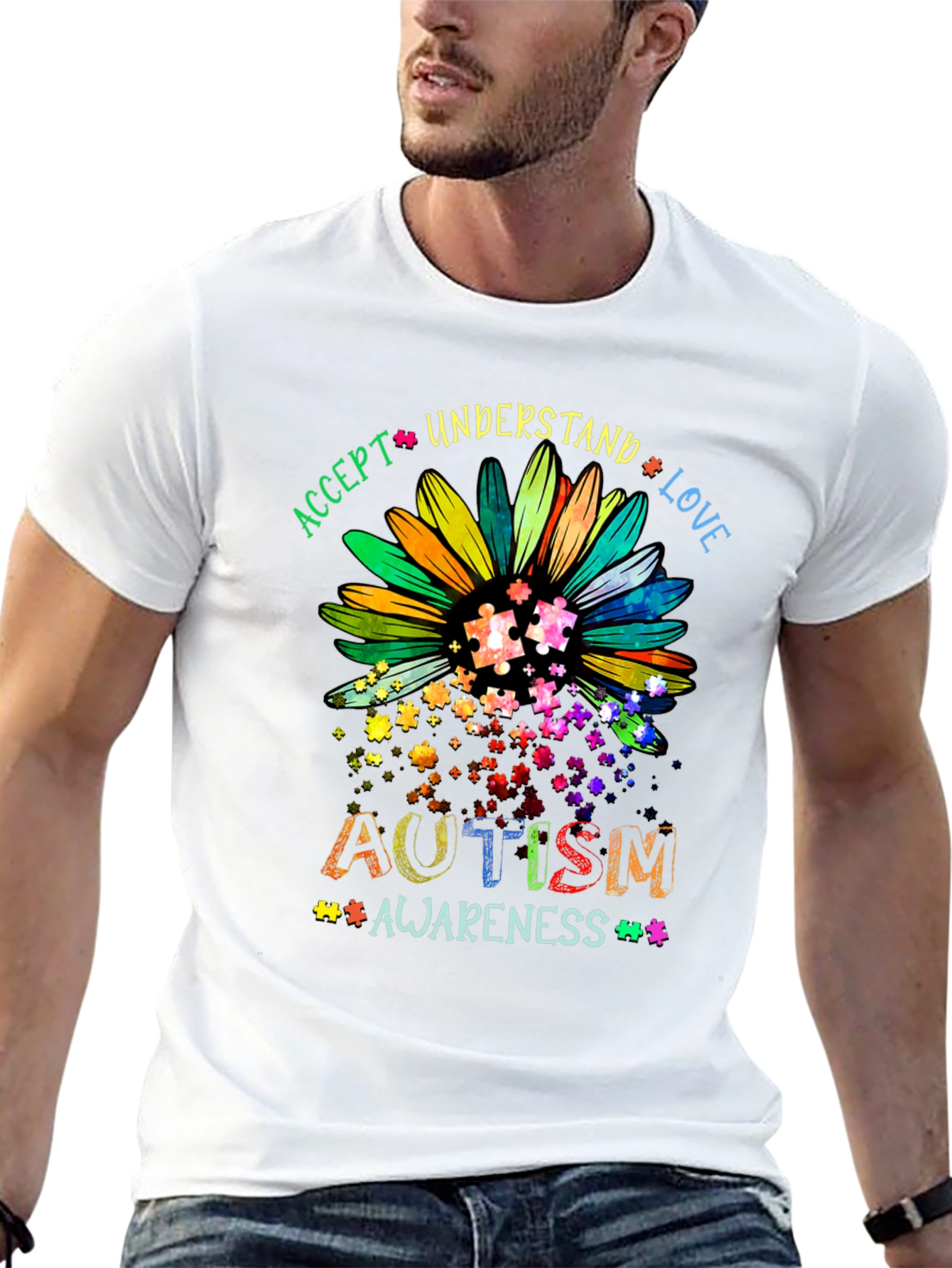 Autism Awareness Sunflower T-Shirt - Accept Understand Love