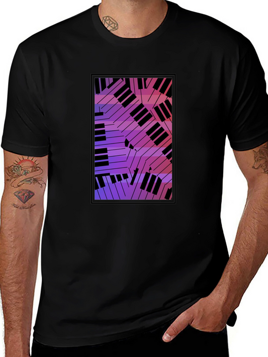 Abstract Piano Keys Graphic Black T-Shirt