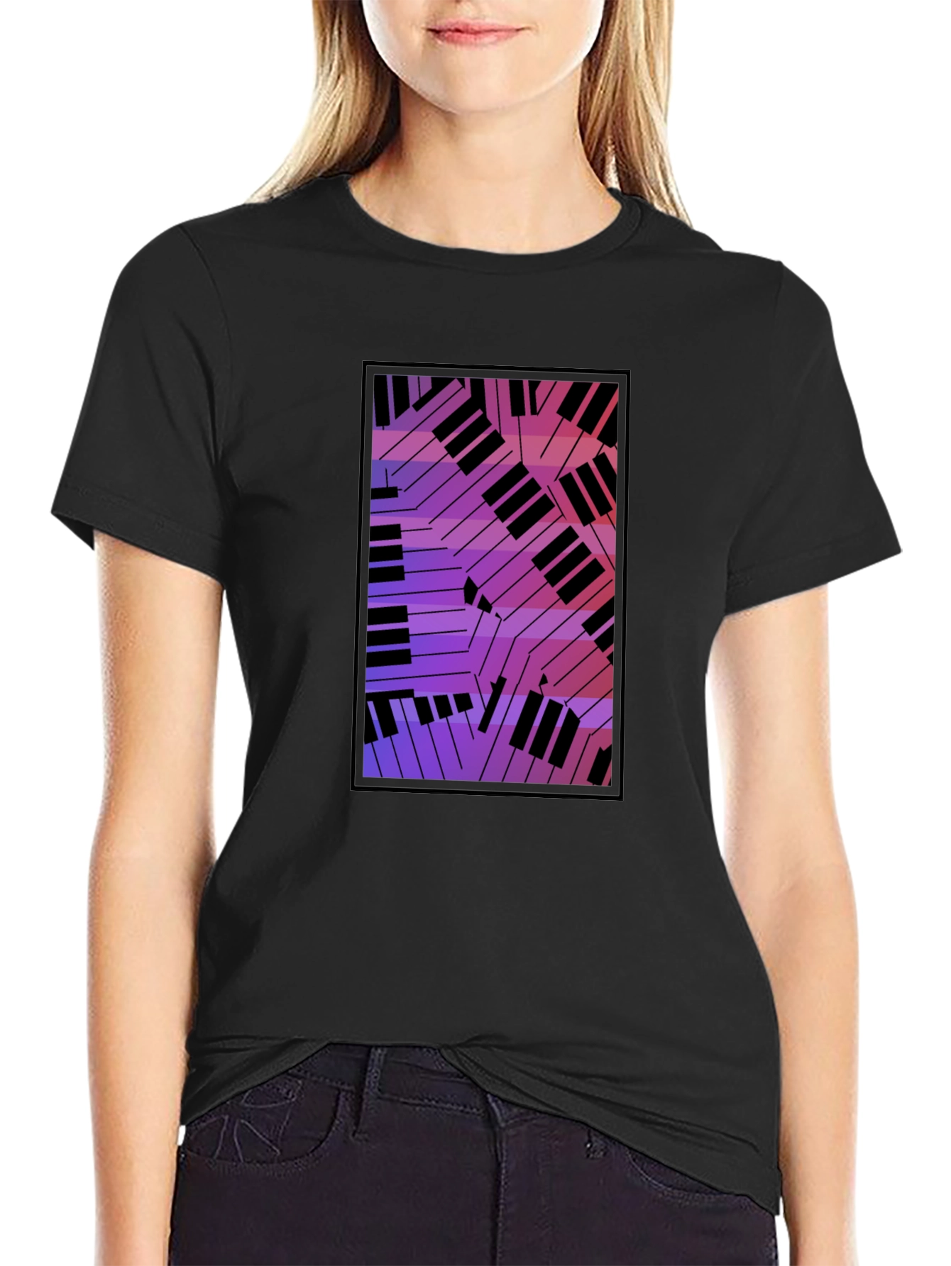 Abstract Piano Keys Graphic Black T-Shirt