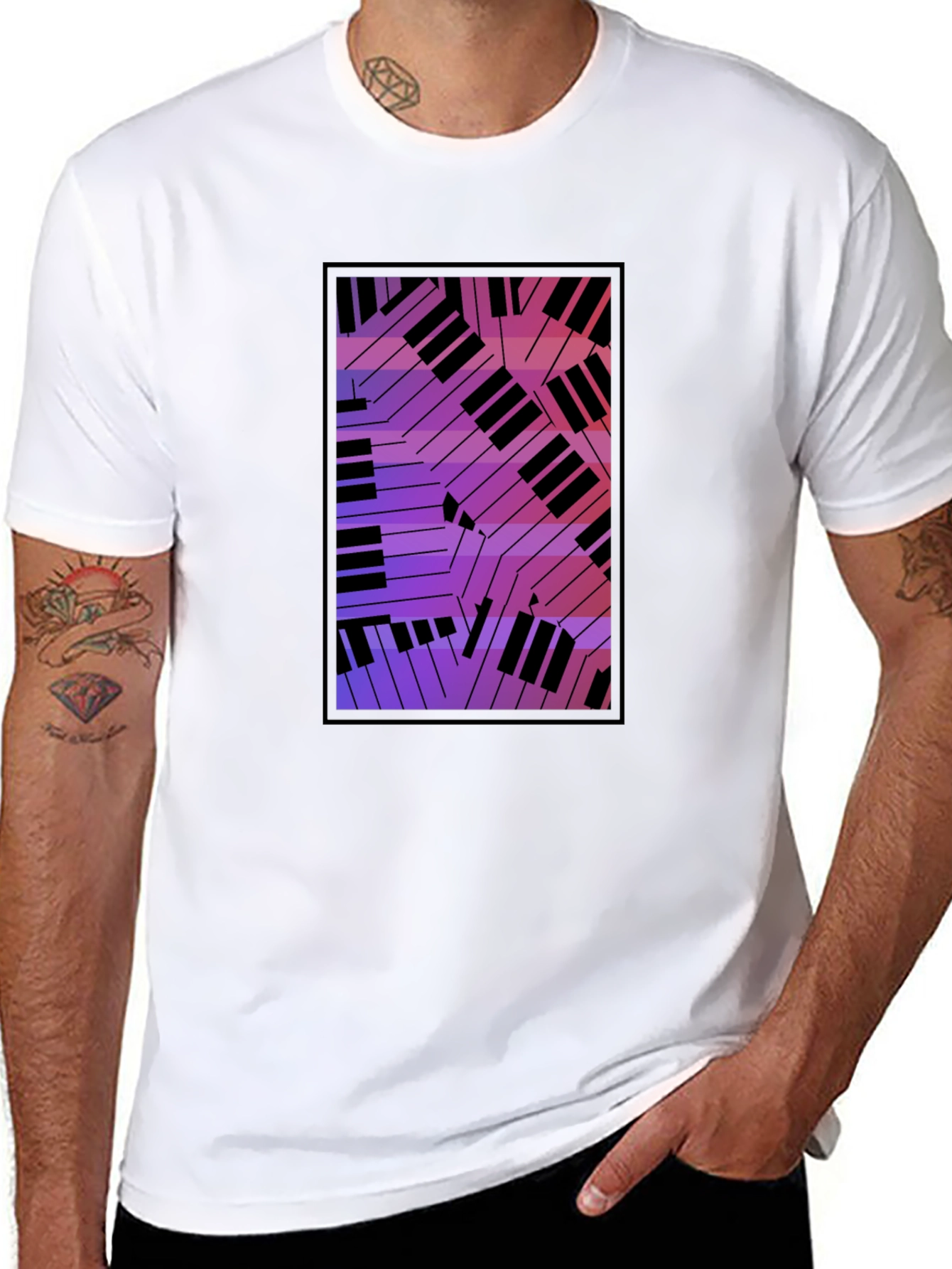 Abstract Piano Keys Graphic Black T-Shirt