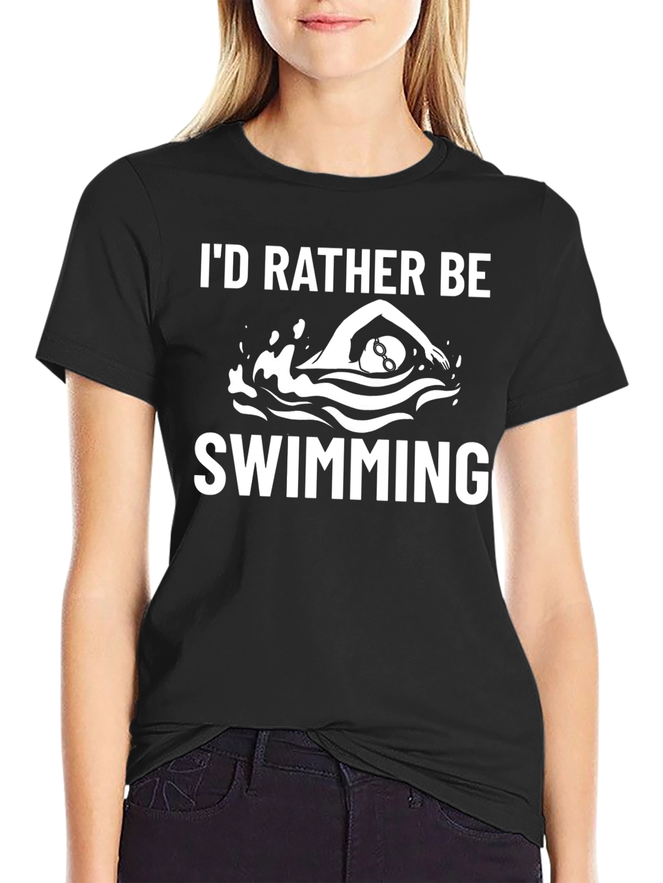 Id Rather Be Swimming T-Shirt - Black Cotton Tee