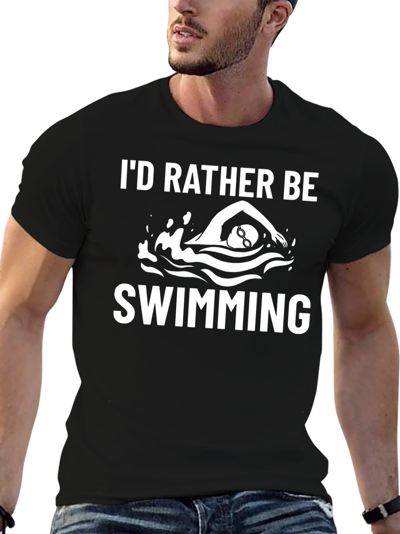 Id Rather Be Swimming T-Shirt - Black Cotton Tee