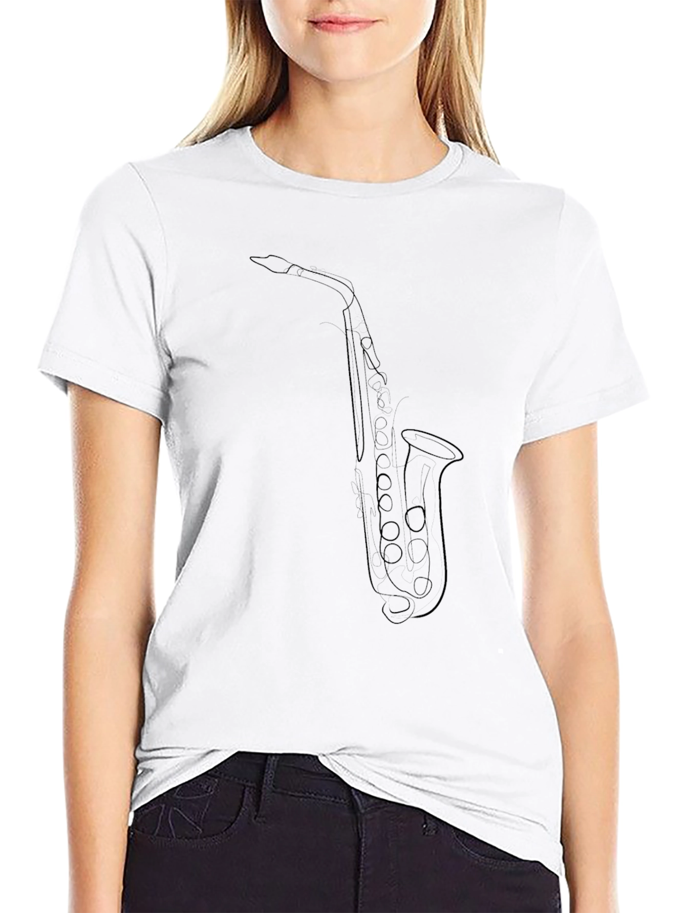 Saxophone Line Art Black T-Shirt