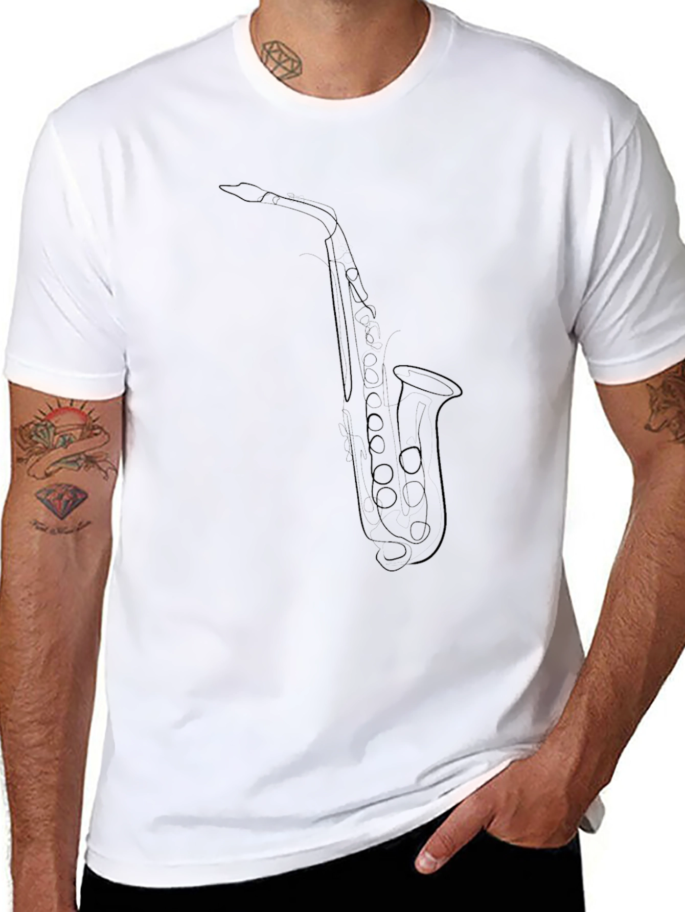 Saxophone Line Art Black T-Shirt