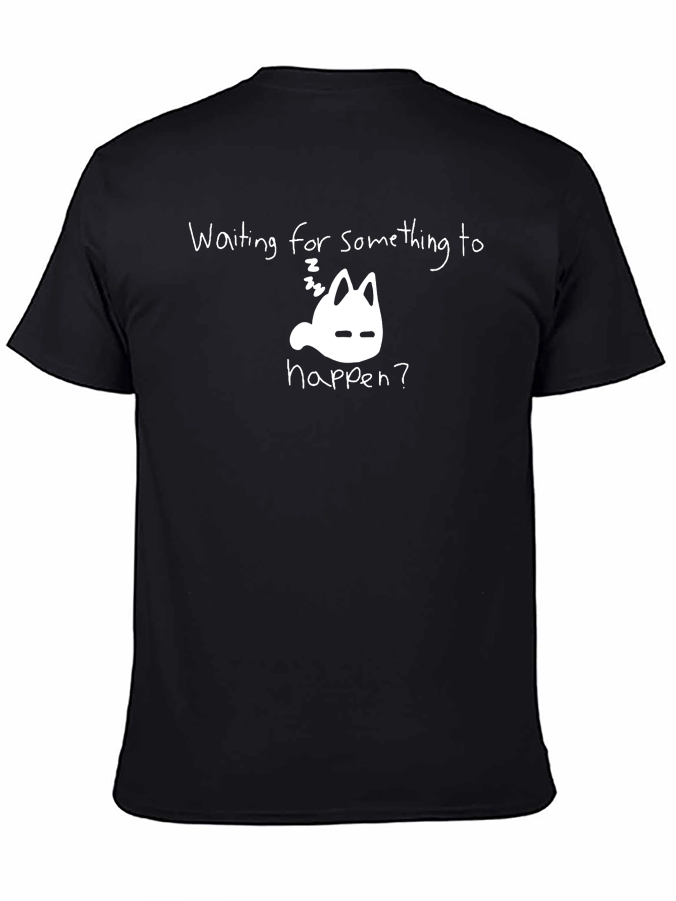 Waiting Cat T-Shirt - Black Unisex Relaxed Fit
