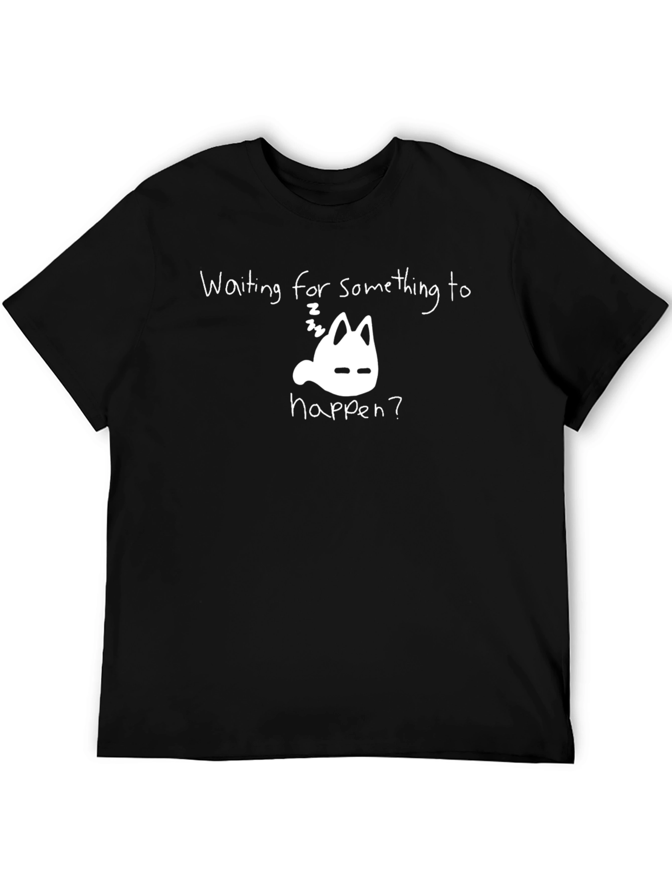 Waiting Cat T-Shirt - Black Unisex Relaxed Fit