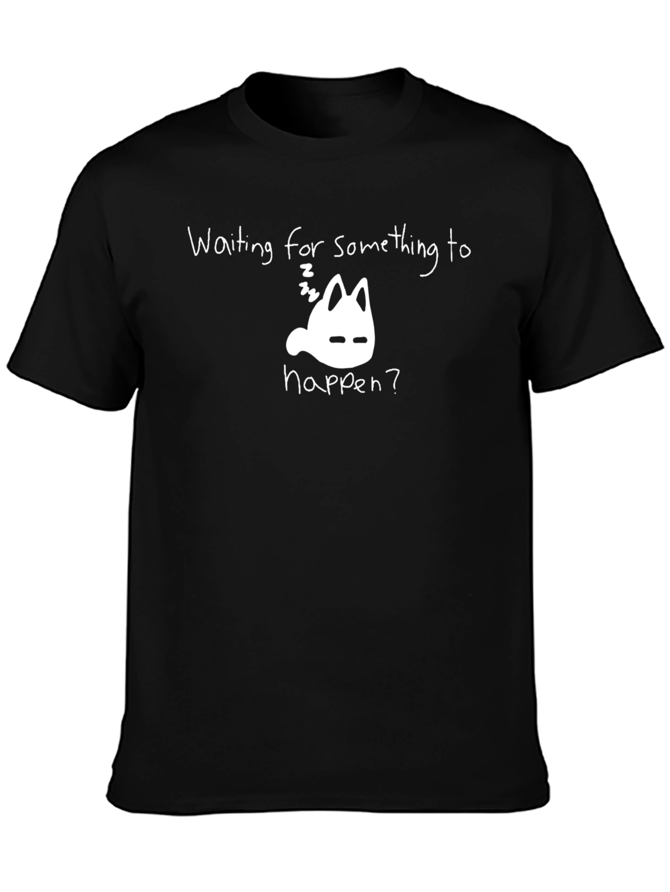 Waiting Cat T-Shirt - Black Unisex Relaxed Fit