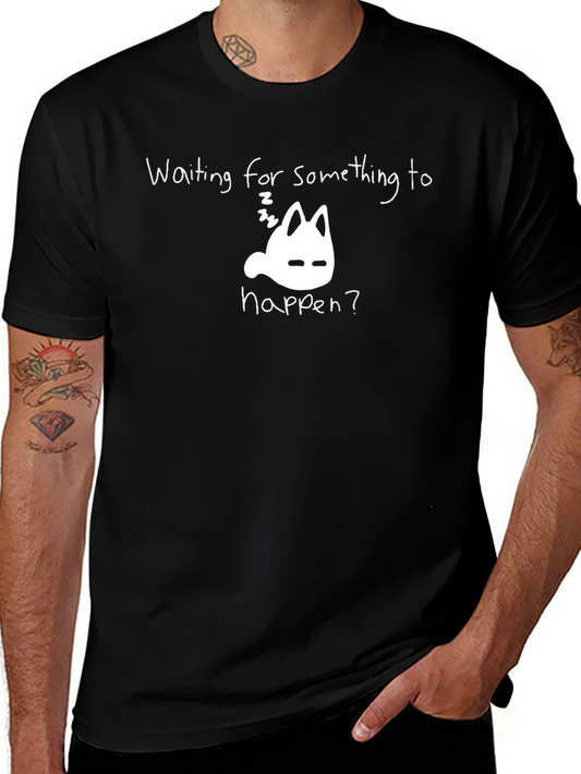 Waiting Cat T-Shirt - Black Unisex Relaxed Fit