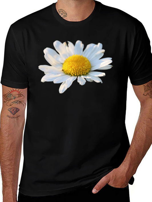 Daisy Flower Graphic Tee - Black Cotton T-Shirt