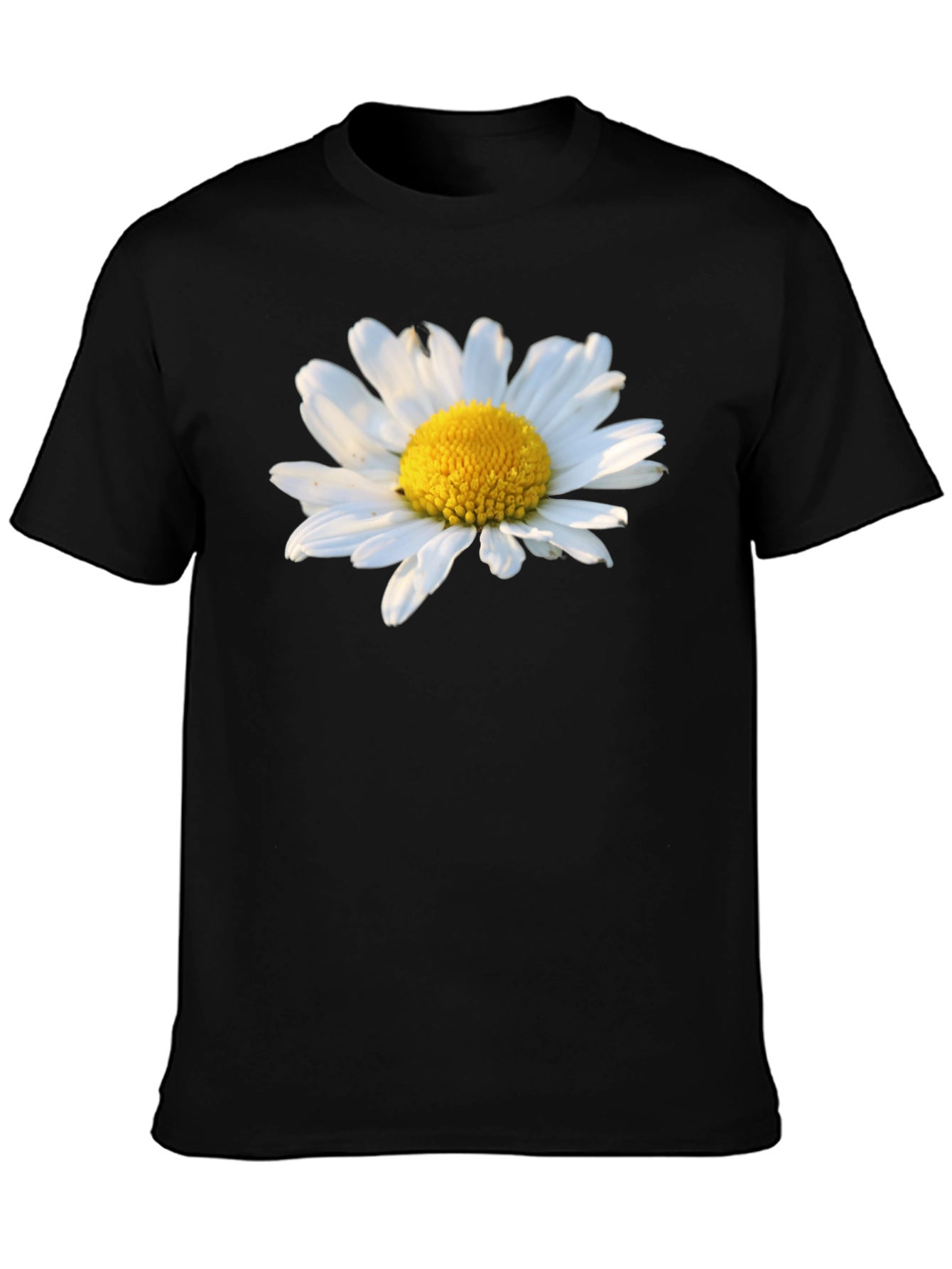 Daisy Flower Graphic Tee - Black Cotton T-Shirt