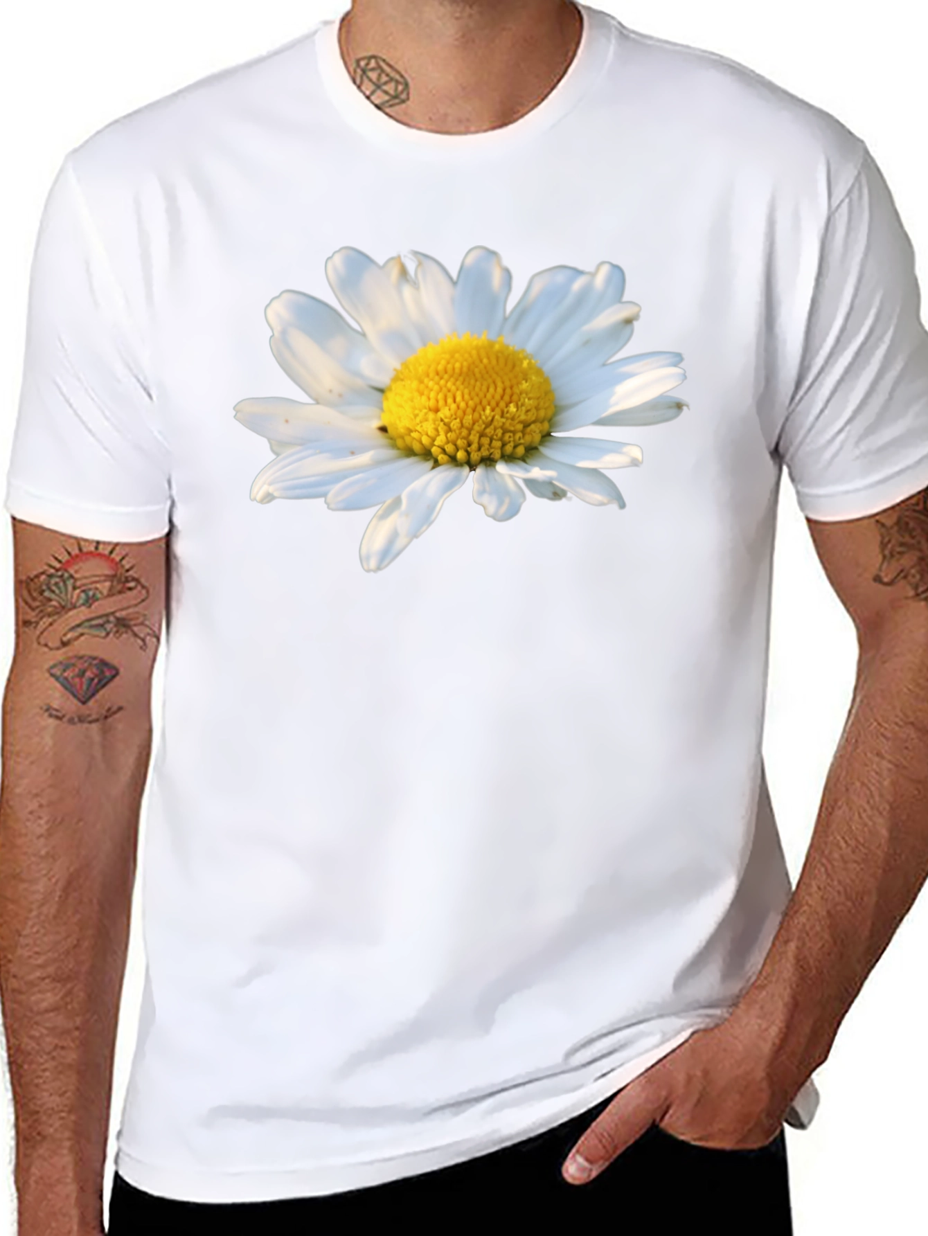 Daisy Flower Graphic Tee - Black Cotton T-Shirt