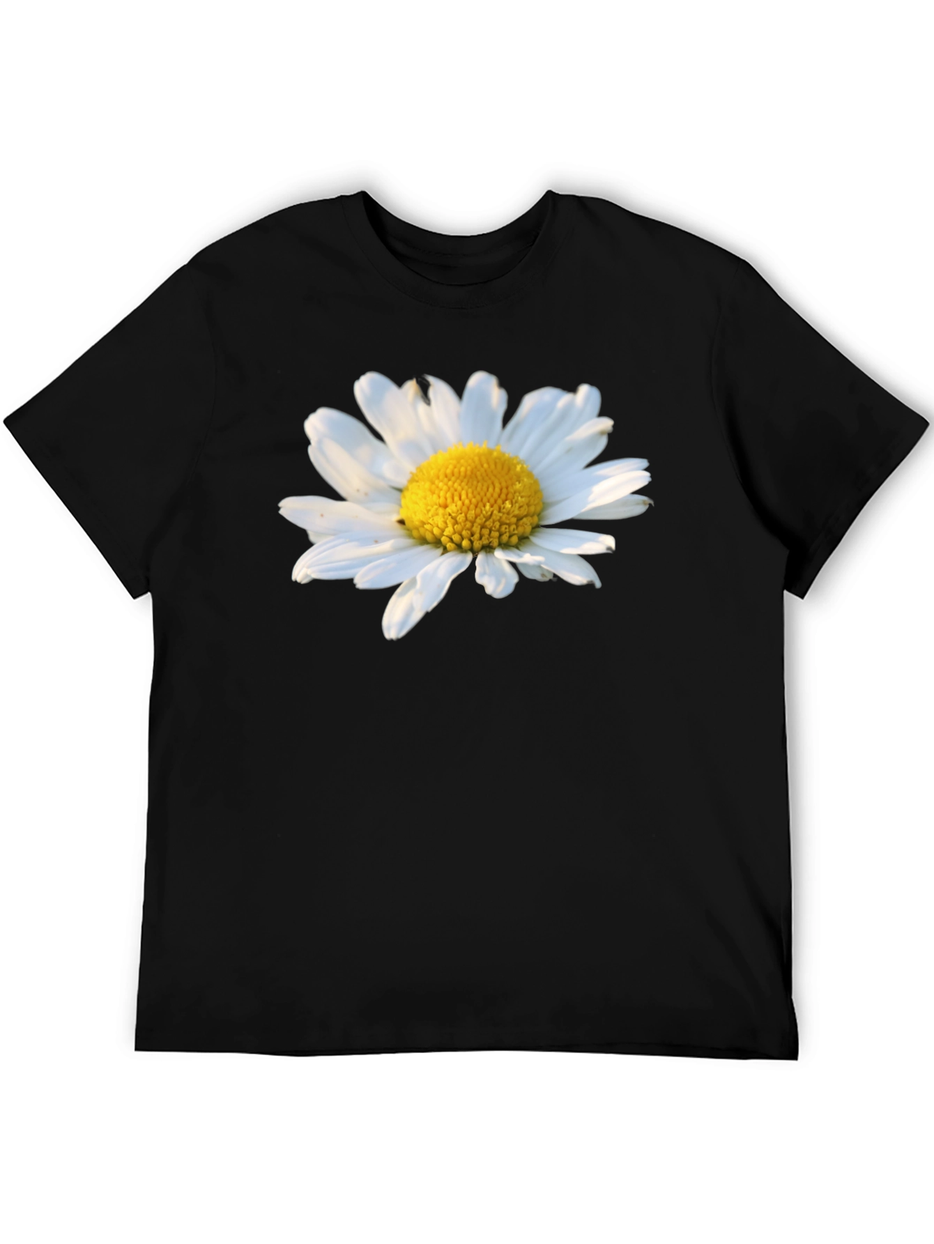 Daisy Flower Graphic Tee - Black Cotton T-Shirt