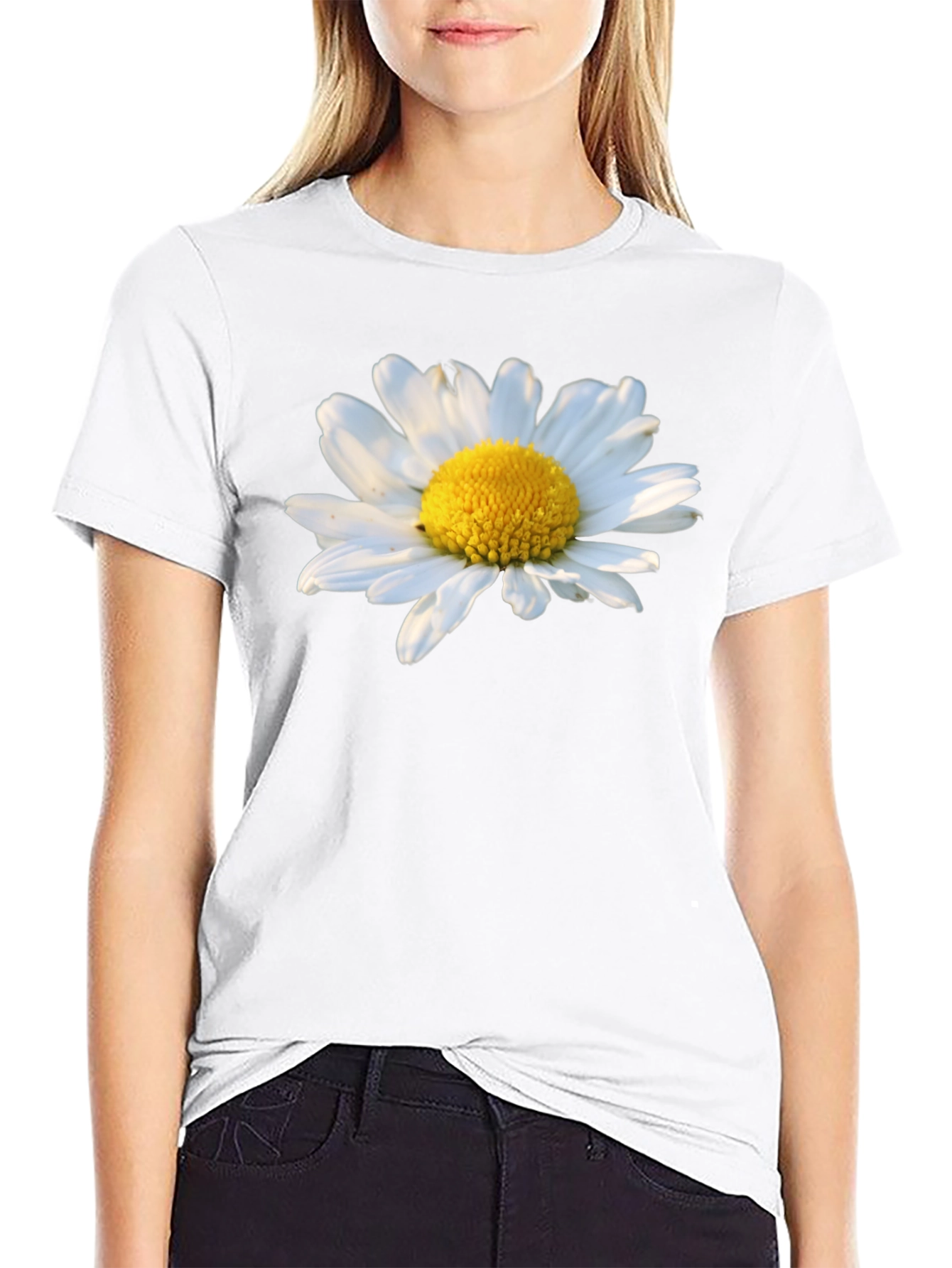 Daisy Flower Graphic Tee - Black Cotton T-Shirt