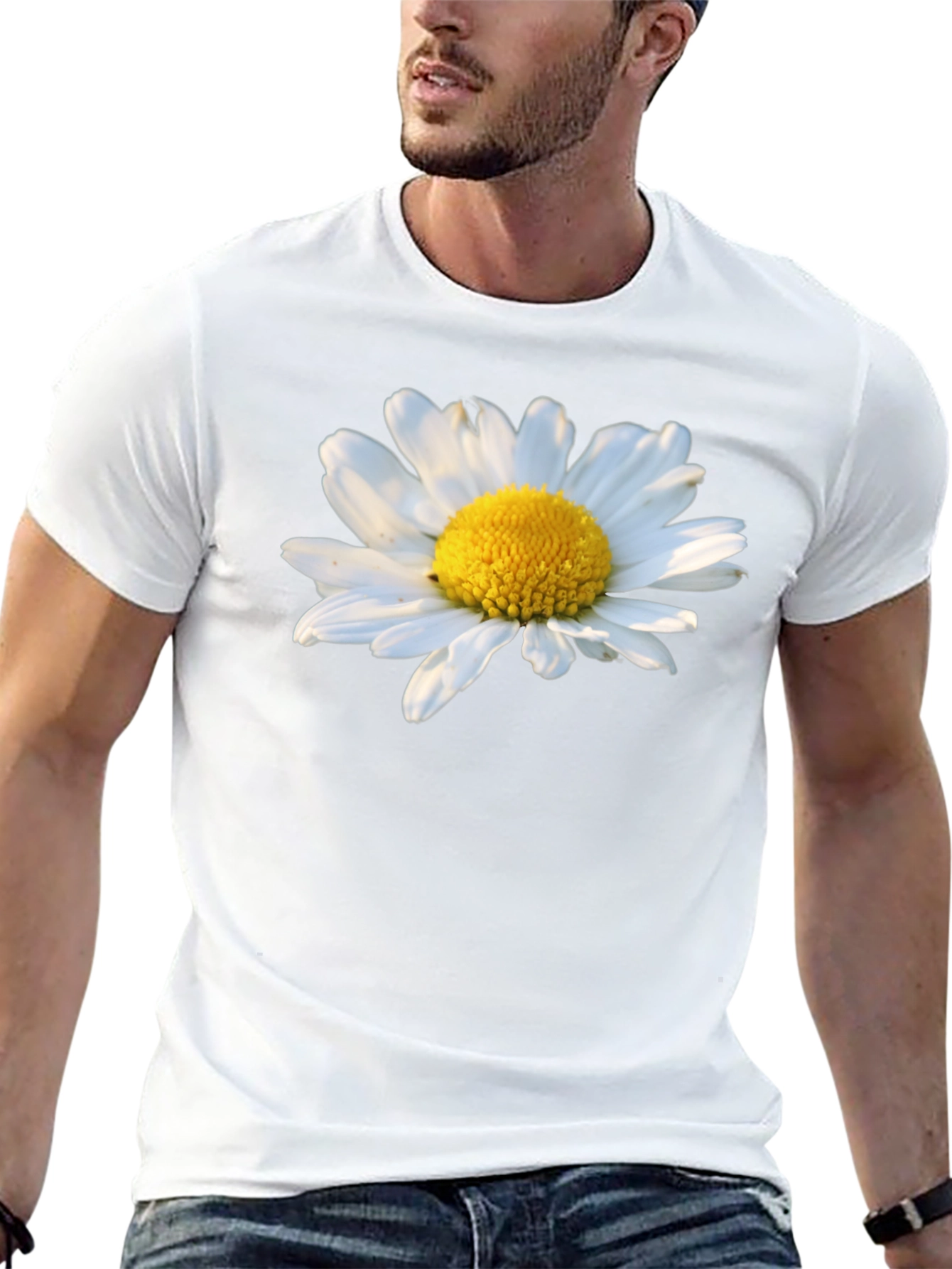 Daisy Flower Graphic Tee - Black Cotton T-Shirt
