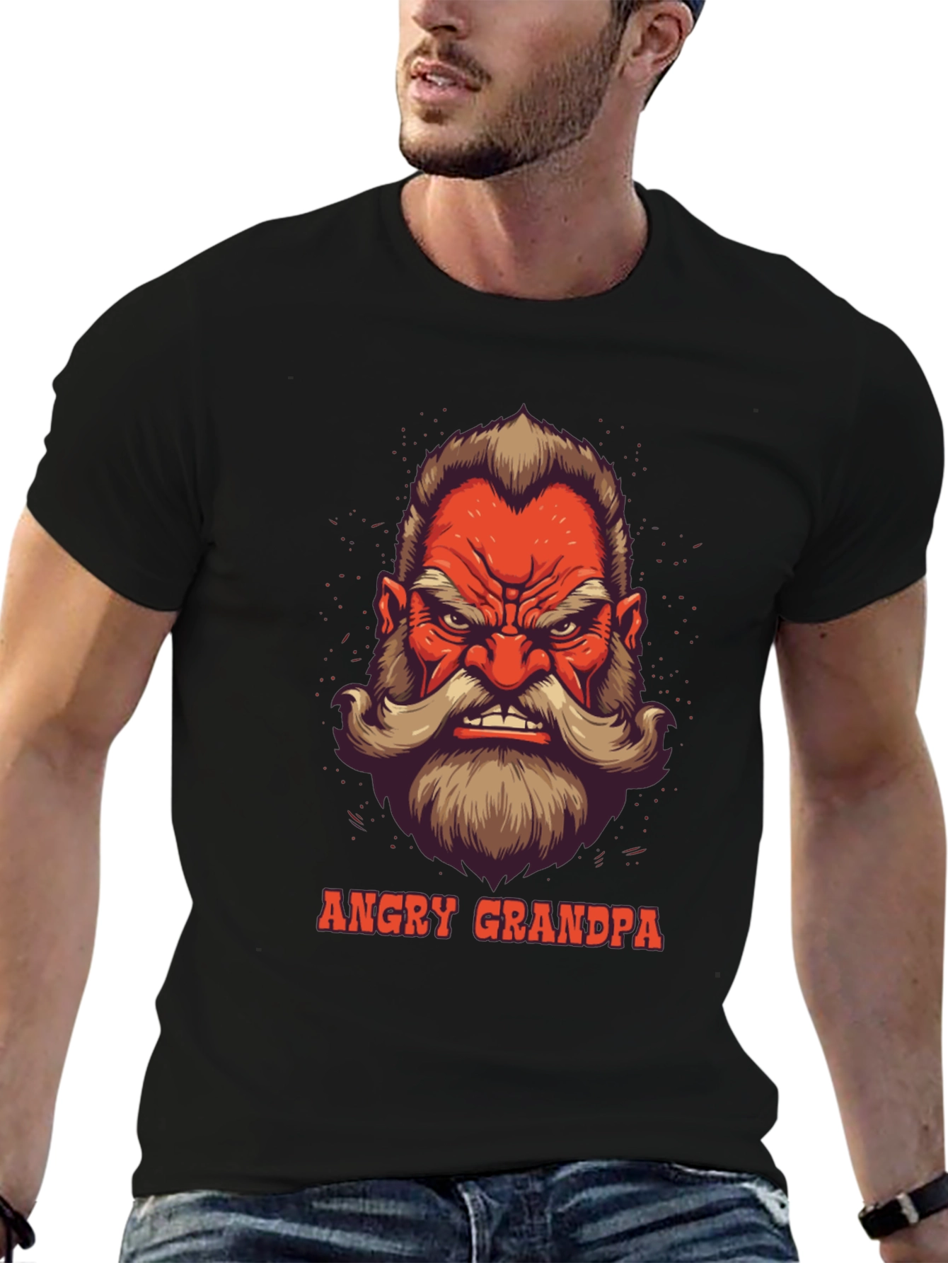 Angry Grandpa Graphic Tee - Black Cotton T-Shirt
