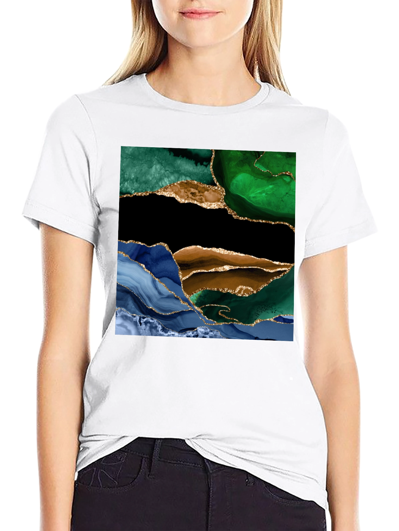 Abstract Agate Stone Graphic Tee - Black