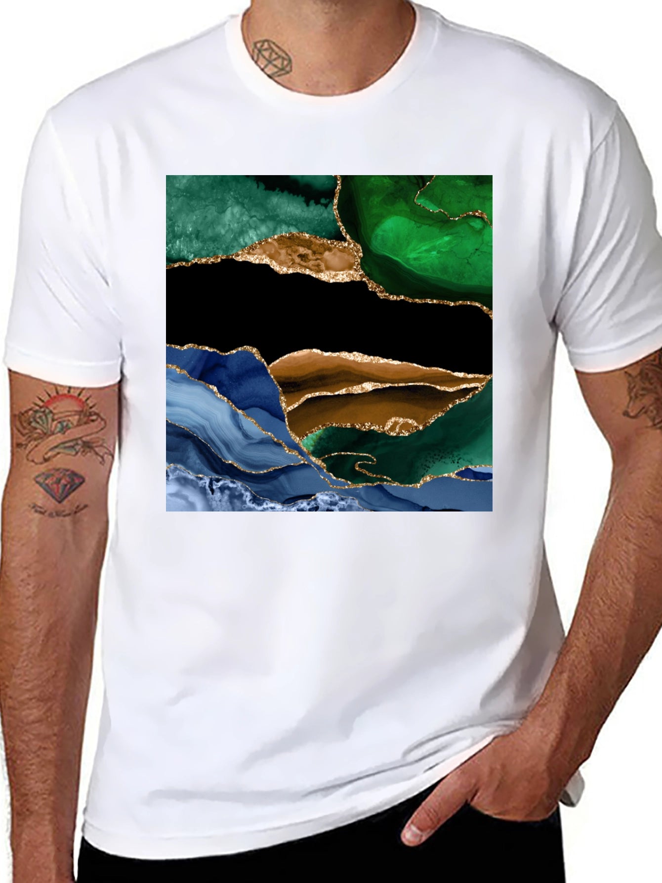 Abstract Agate Stone Graphic Tee - Black