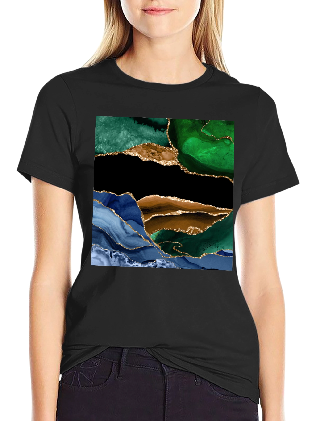 Abstract Agate Stone Graphic Tee - Black