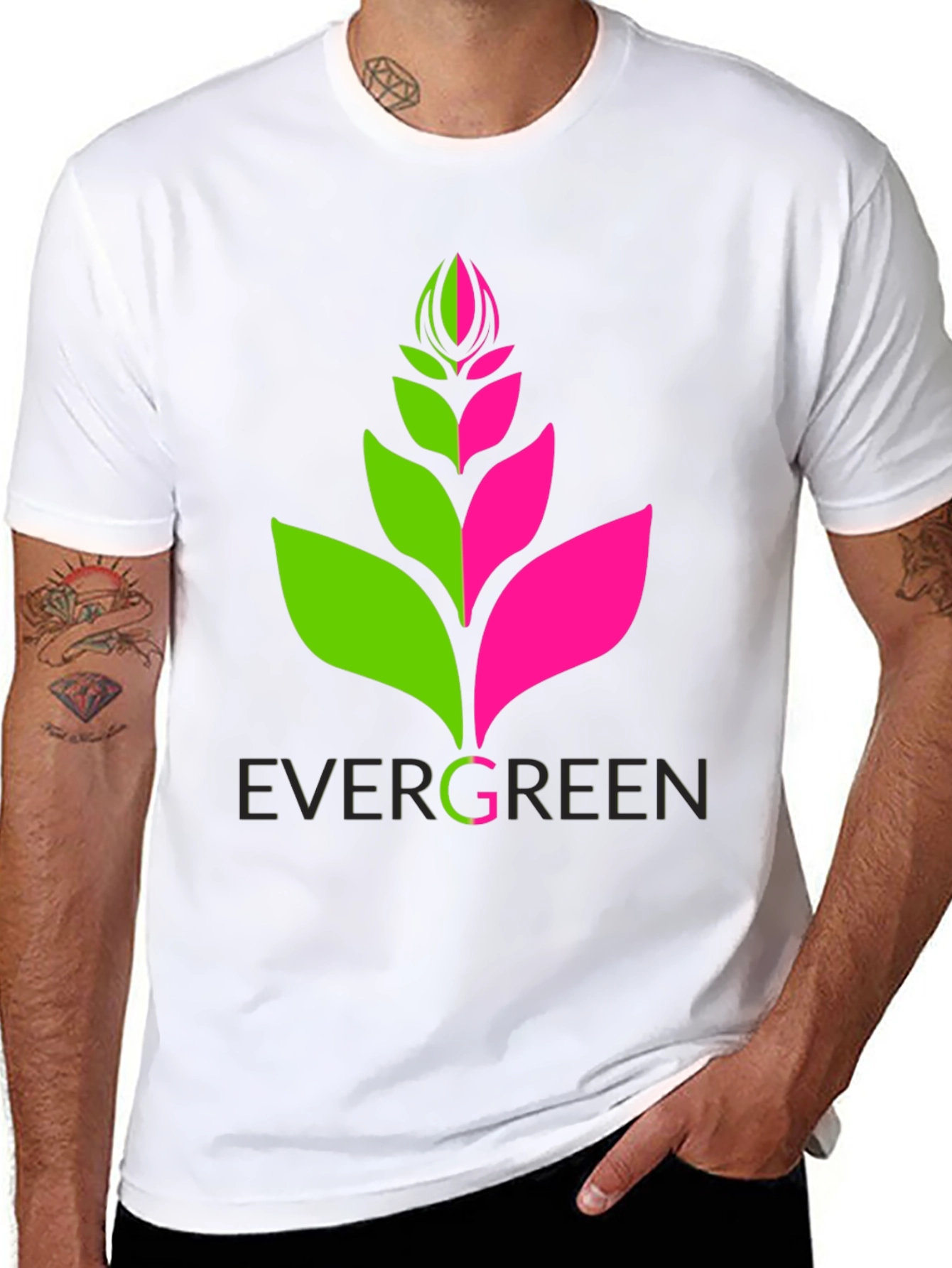 Evergreen Plant Graphic Tee - Modern Black T-Shirt