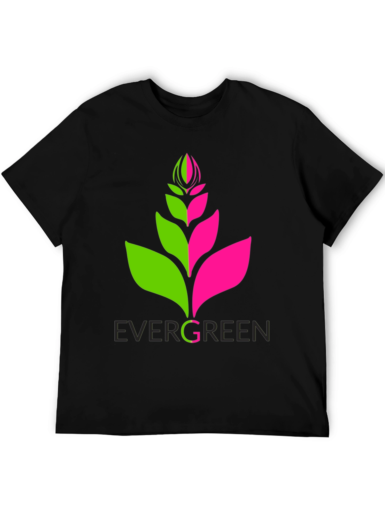 Evergreen Plant Graphic Tee - Modern Black T-Shirt
