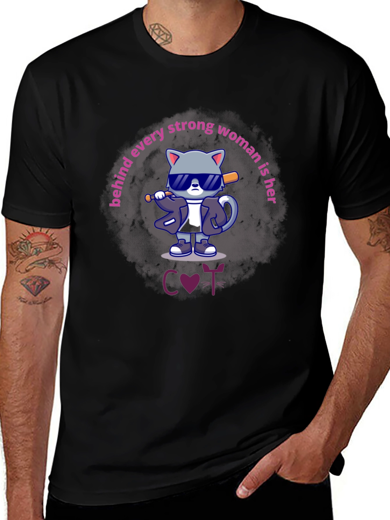 Funny Cat T-Shirt: Strong Women Support