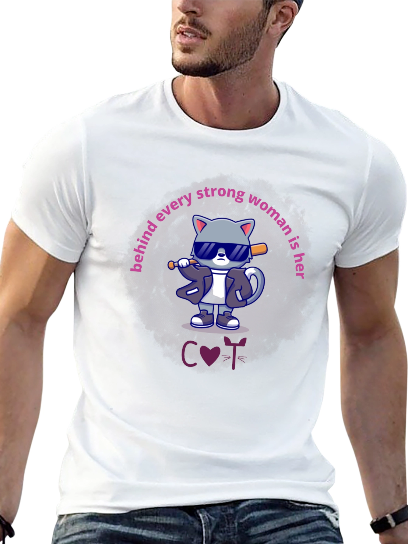 Funny Cat T-Shirt: Strong Women Support