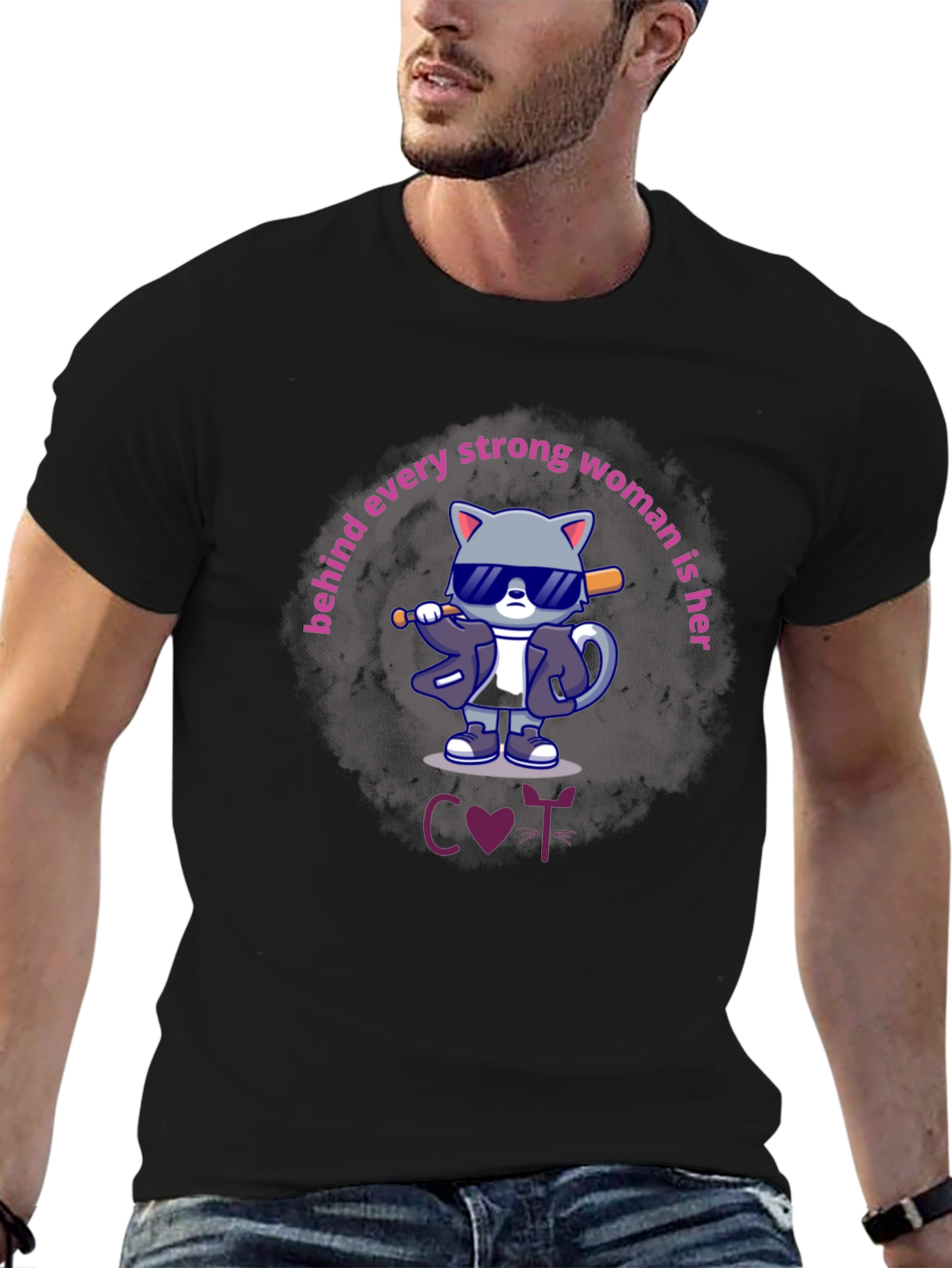 Funny Cat T-Shirt: Strong Women Support