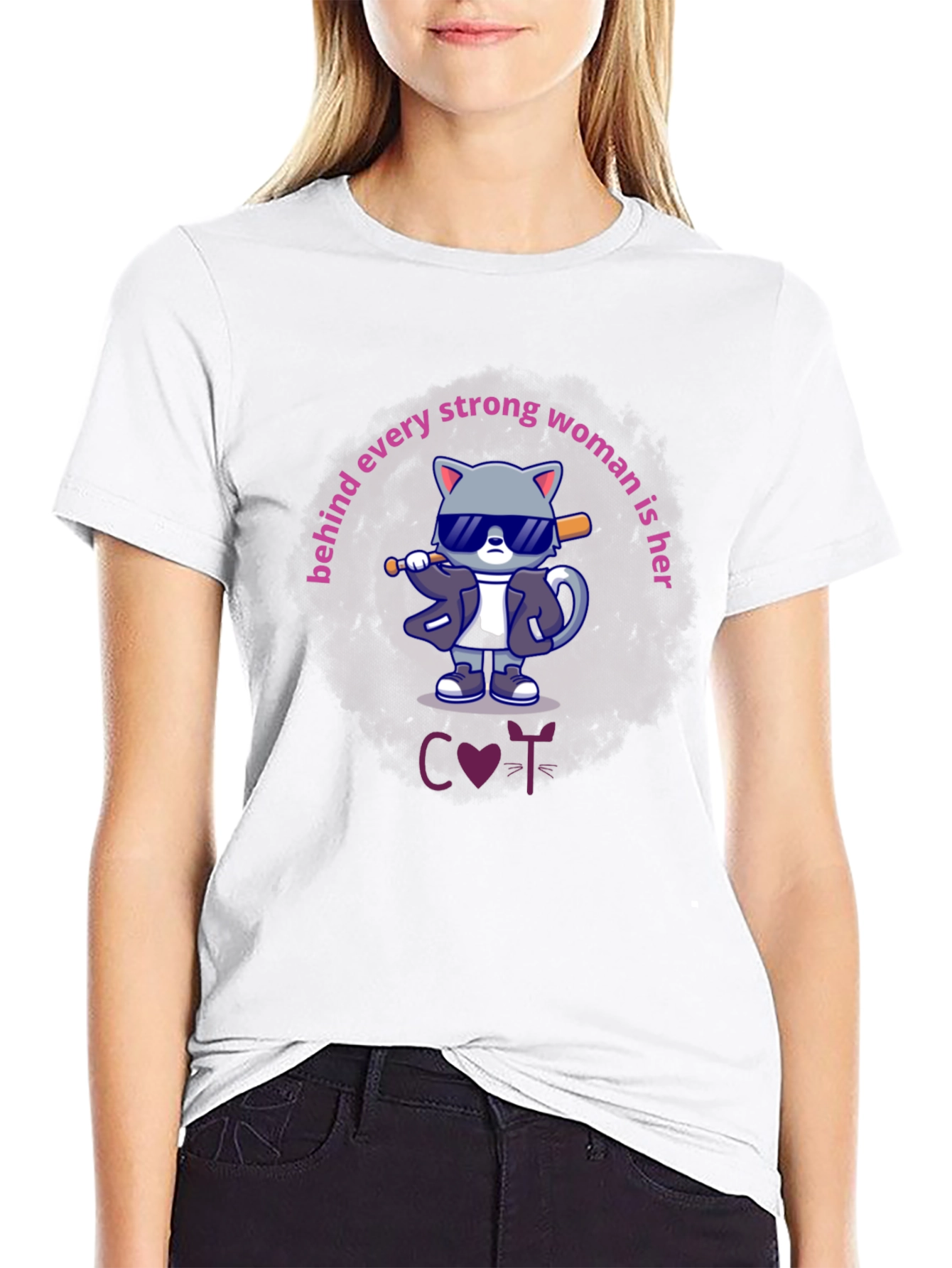 Funny Cat T-Shirt: Strong Women Support