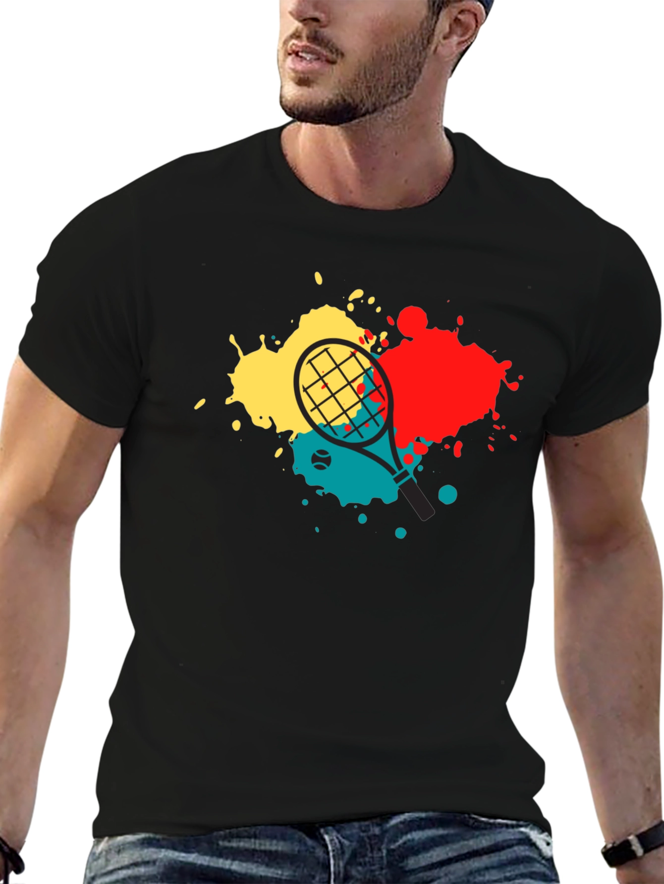 Tennis Racket Splash Graphic Tee - Black