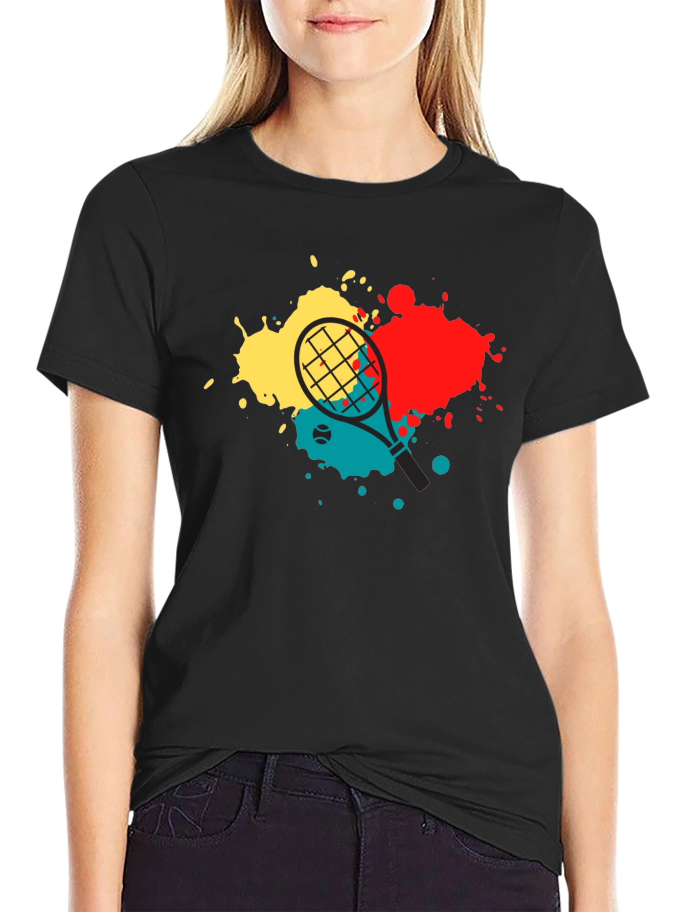 Tennis Racket Splash Graphic Tee - Black