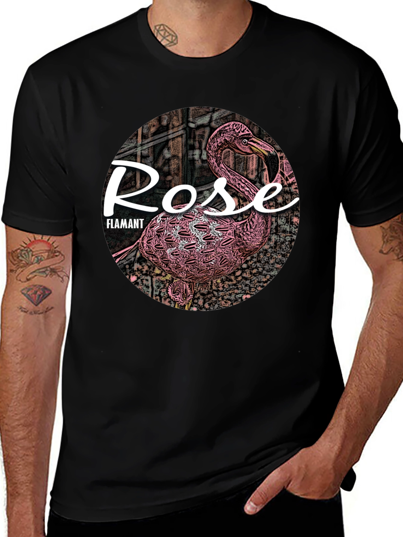 Rose Flamant Black T-Shirt