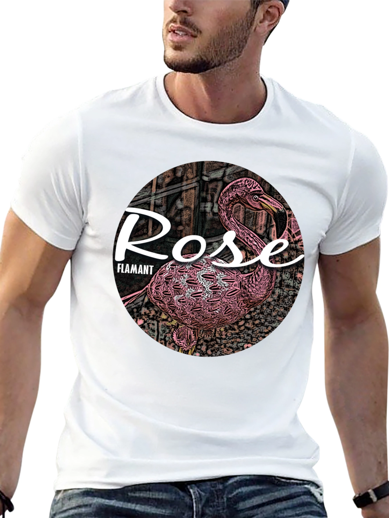 Rose Flamant Black T-Shirt
