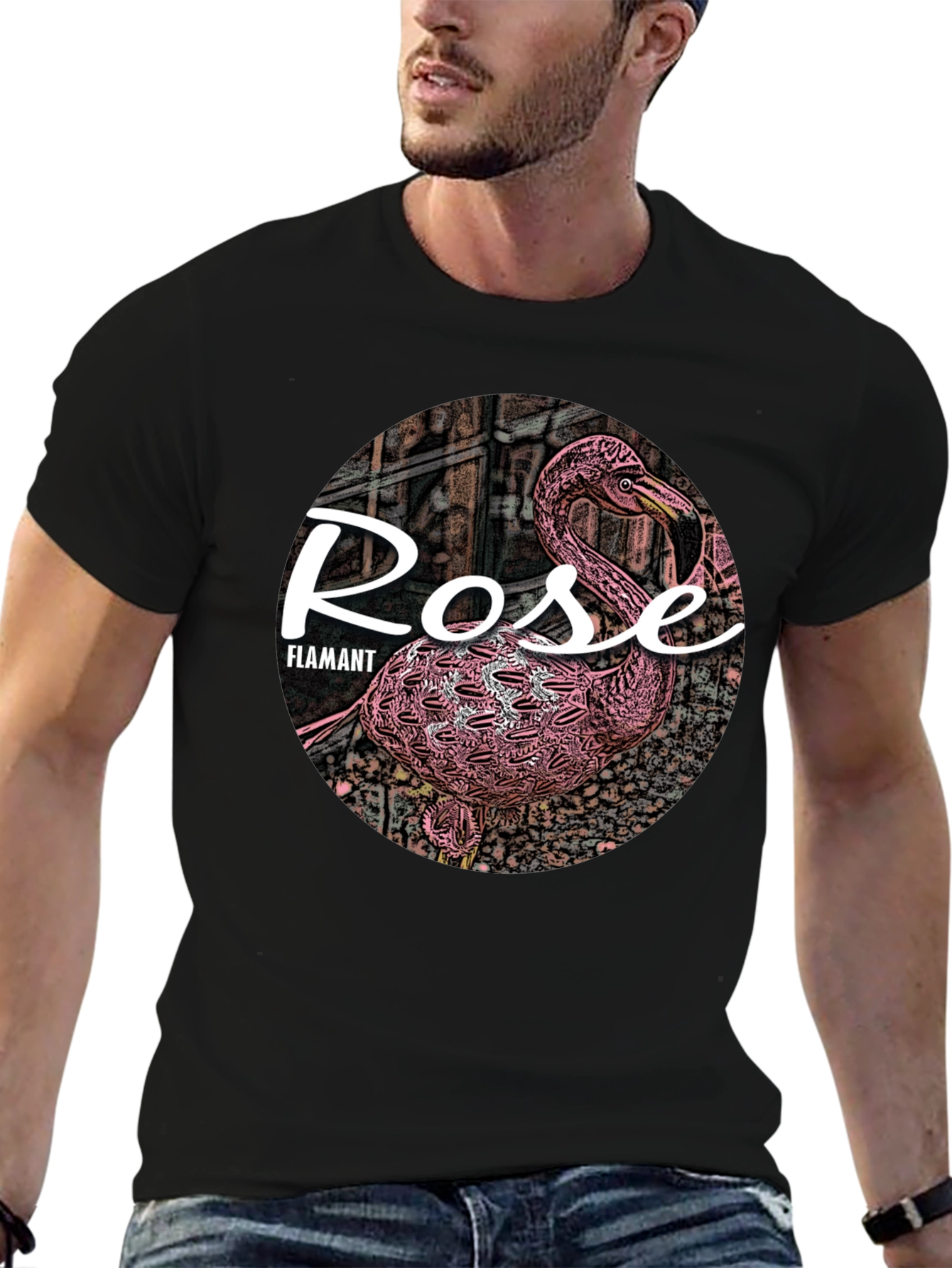 Rose Flamant Black T-Shirt