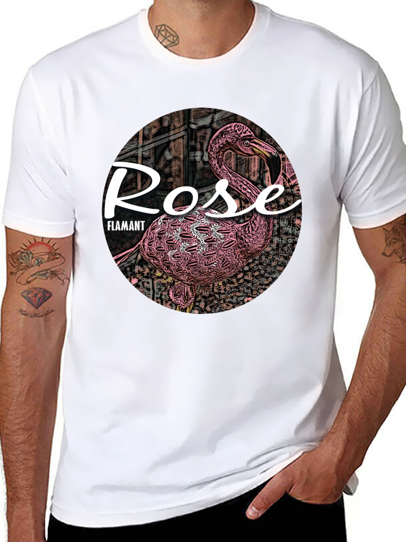 Rose Flamant Black T-Shirt