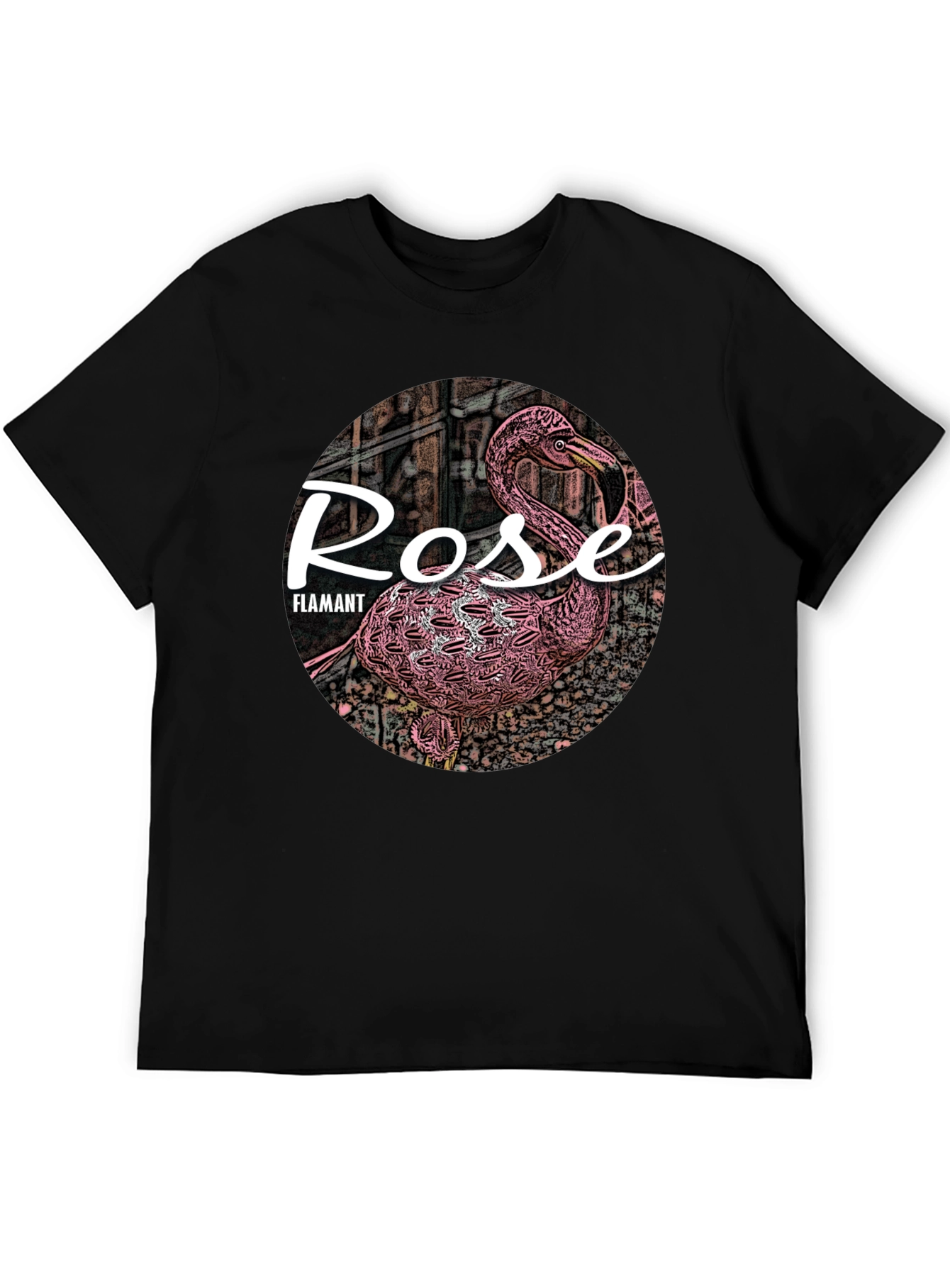 Rose Flamant Black T-Shirt