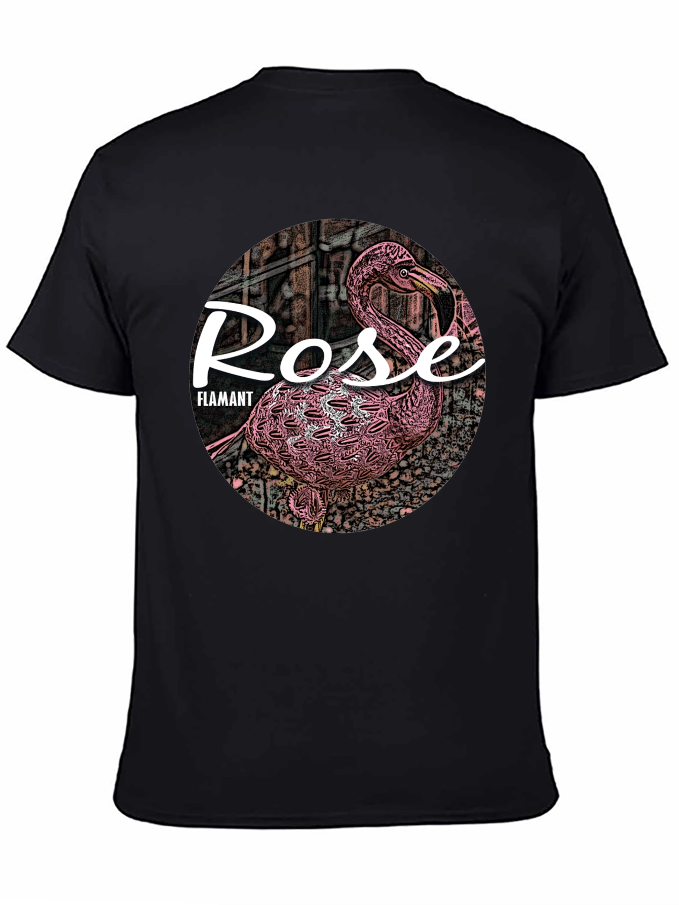 Rose Flamant Black T-Shirt