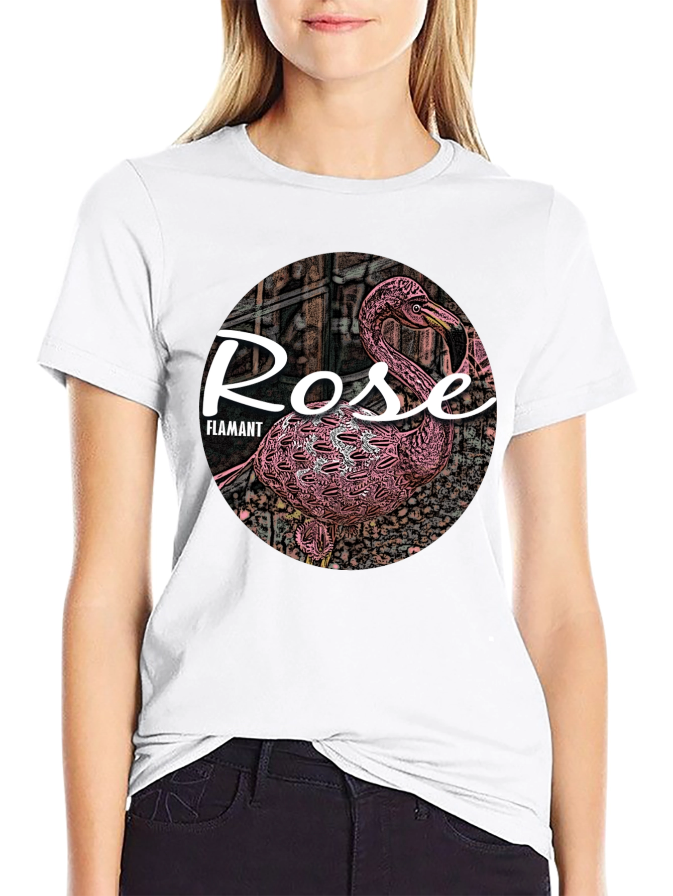 Rose Flamant Black T-Shirt