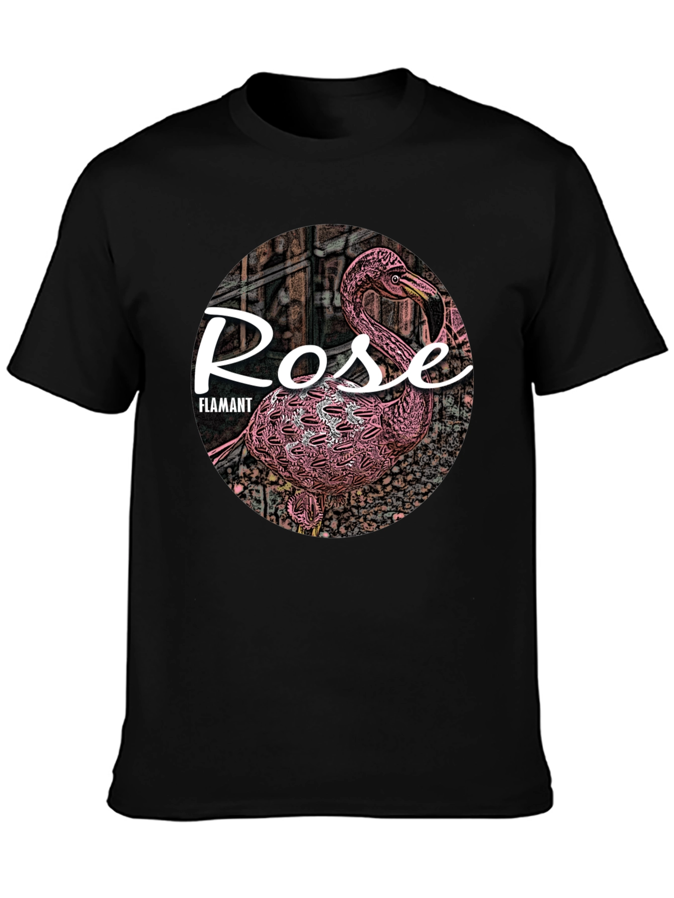 Rose Flamant Black T-Shirt