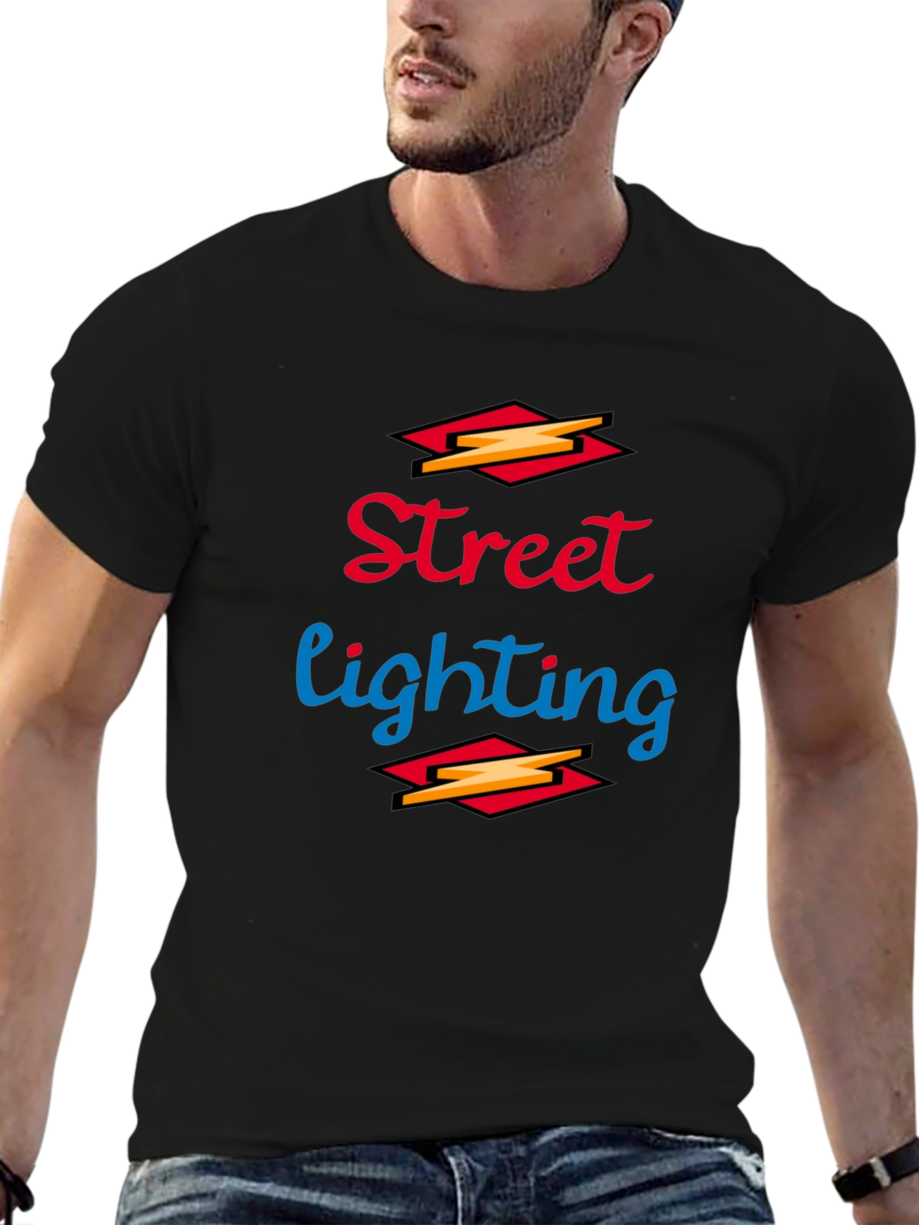 Street Lighting Graphic Tee - Black Cotton Shirt
