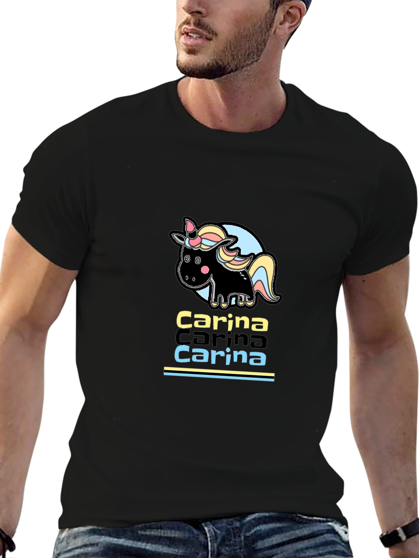 Carina Unicorn Personalized Black T-Shirt