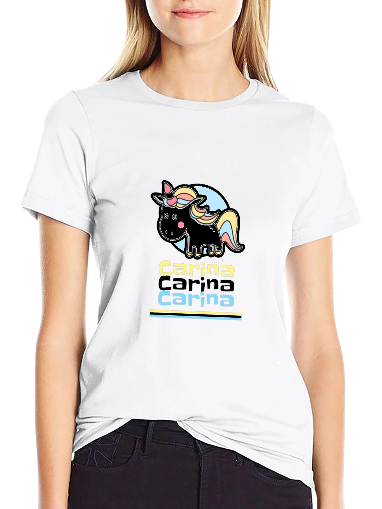 Carina Unicorn Personalized Black T-Shirt