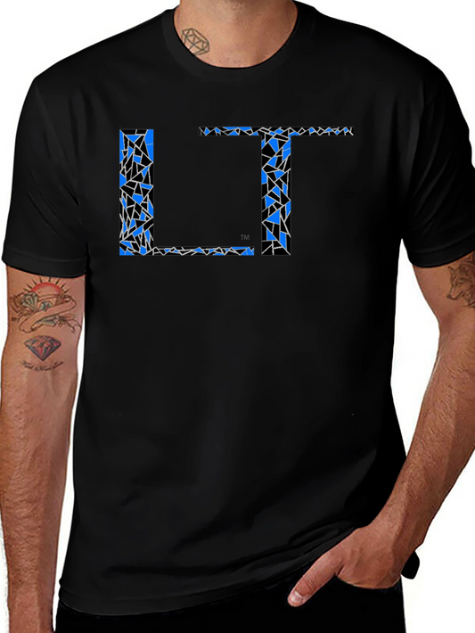 Abstract Blue LT Print Black T-Shirt