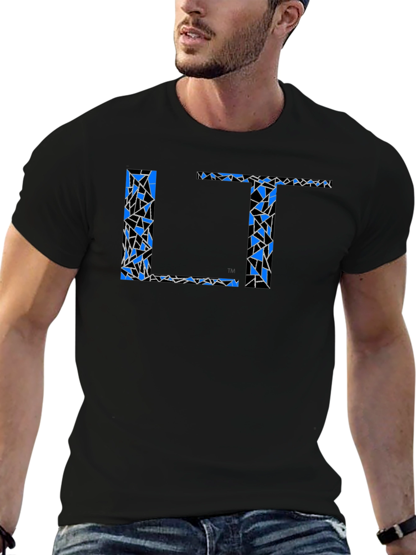 Abstract Blue LT Print Black T-Shirt